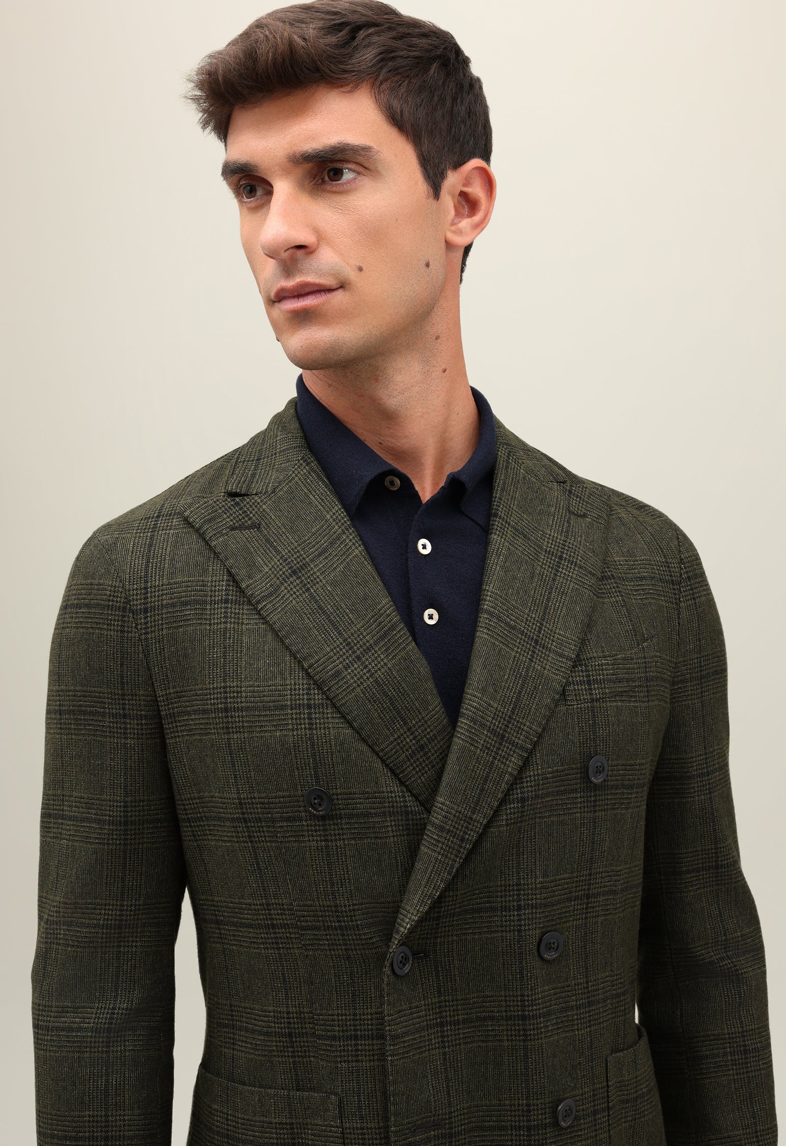 Dark Green Prince of Wales Wool double-breasted K-Jacket