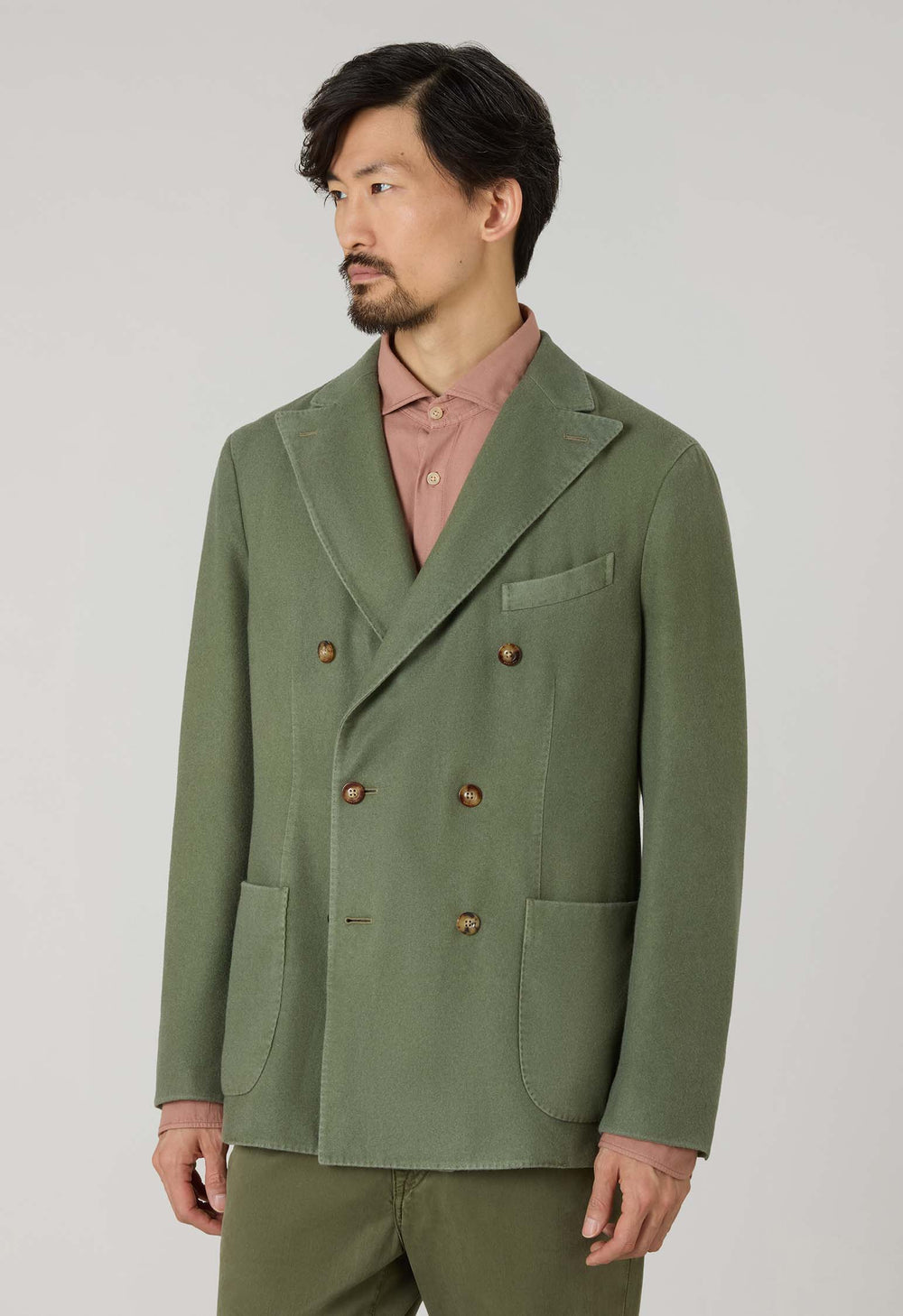 Green Garment Dyed Cashmere double-breasted K-Jacket