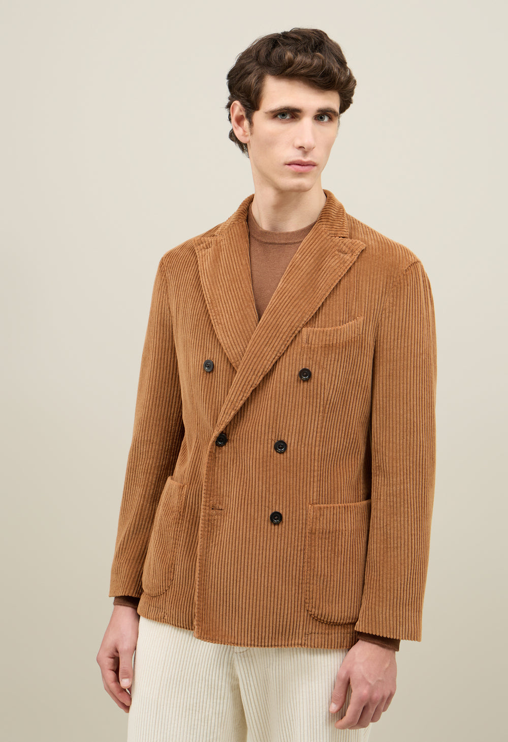 Brown Wide Wale Corduroy double-breasted K-Jacket