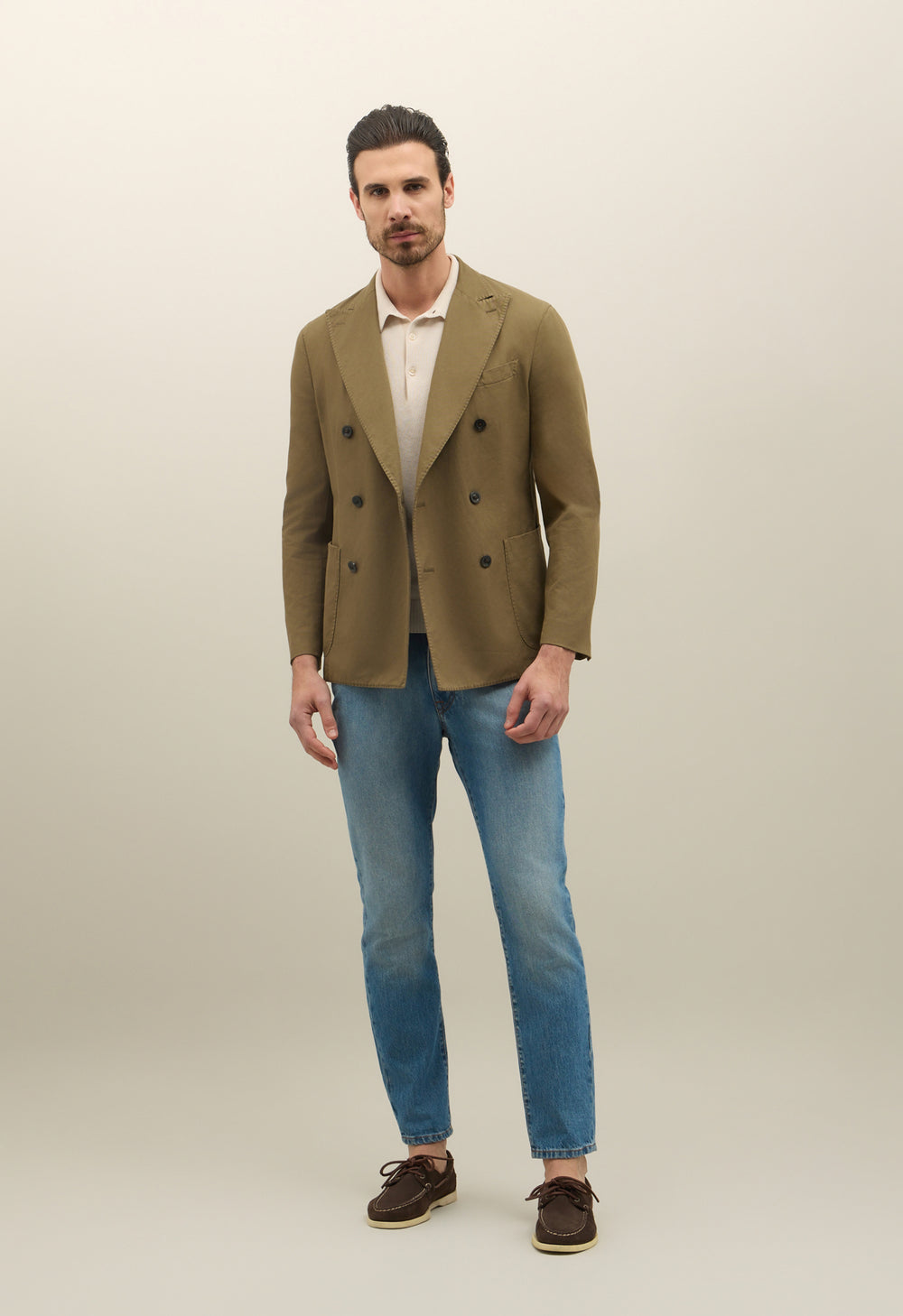 Kahki Cotton Linen twill double-breasted K-Jacket