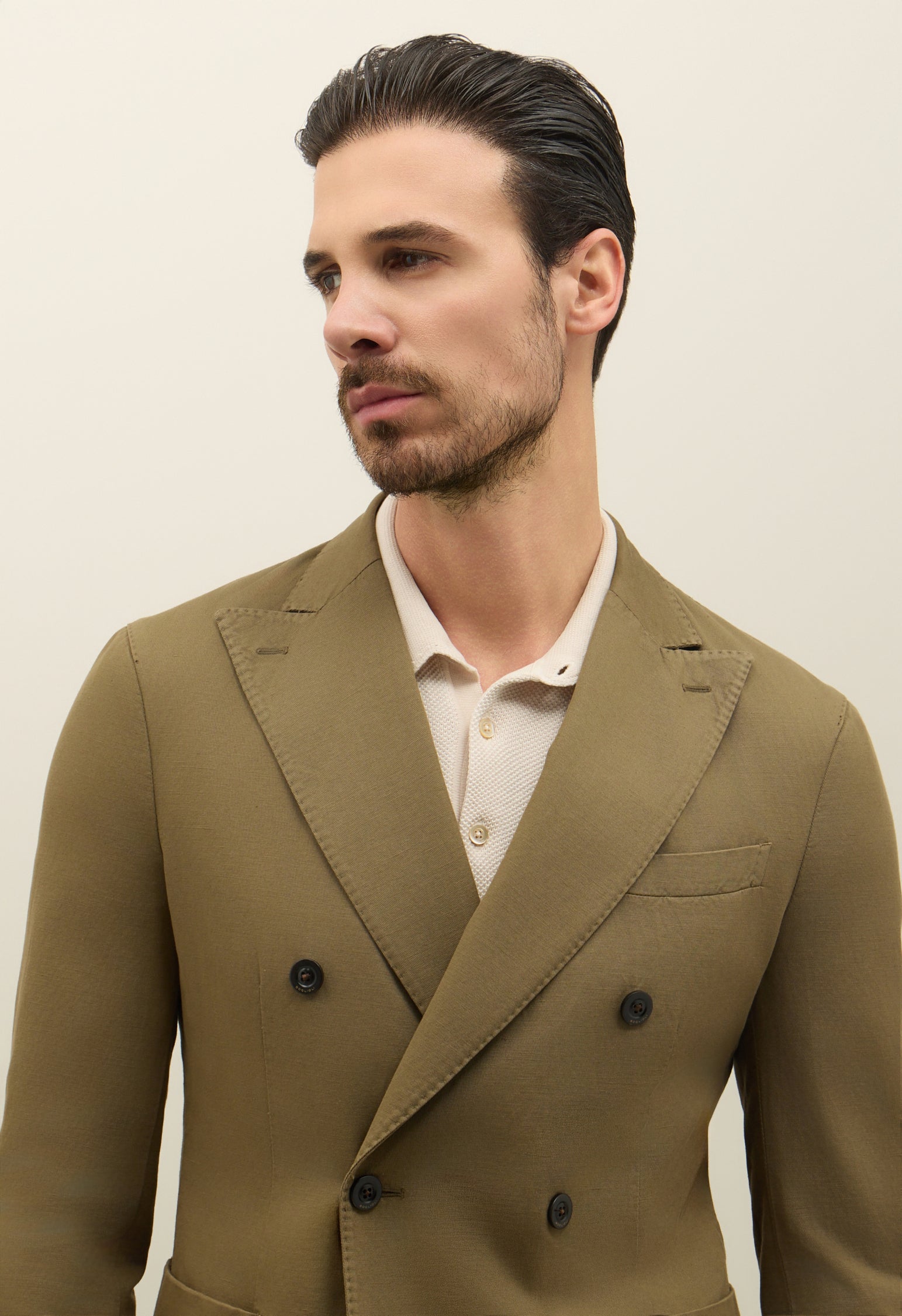 Kahki Cotton Linen twill double-breasted K-Jacket