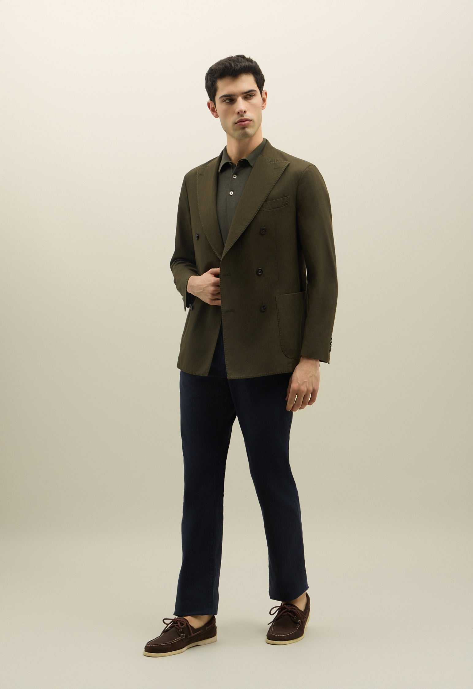 BOGLIOLI K JACKET リネンジャケット 50 Dark Green Cotton Linen Twill Double-Breasted K-Jacket | Boglioli