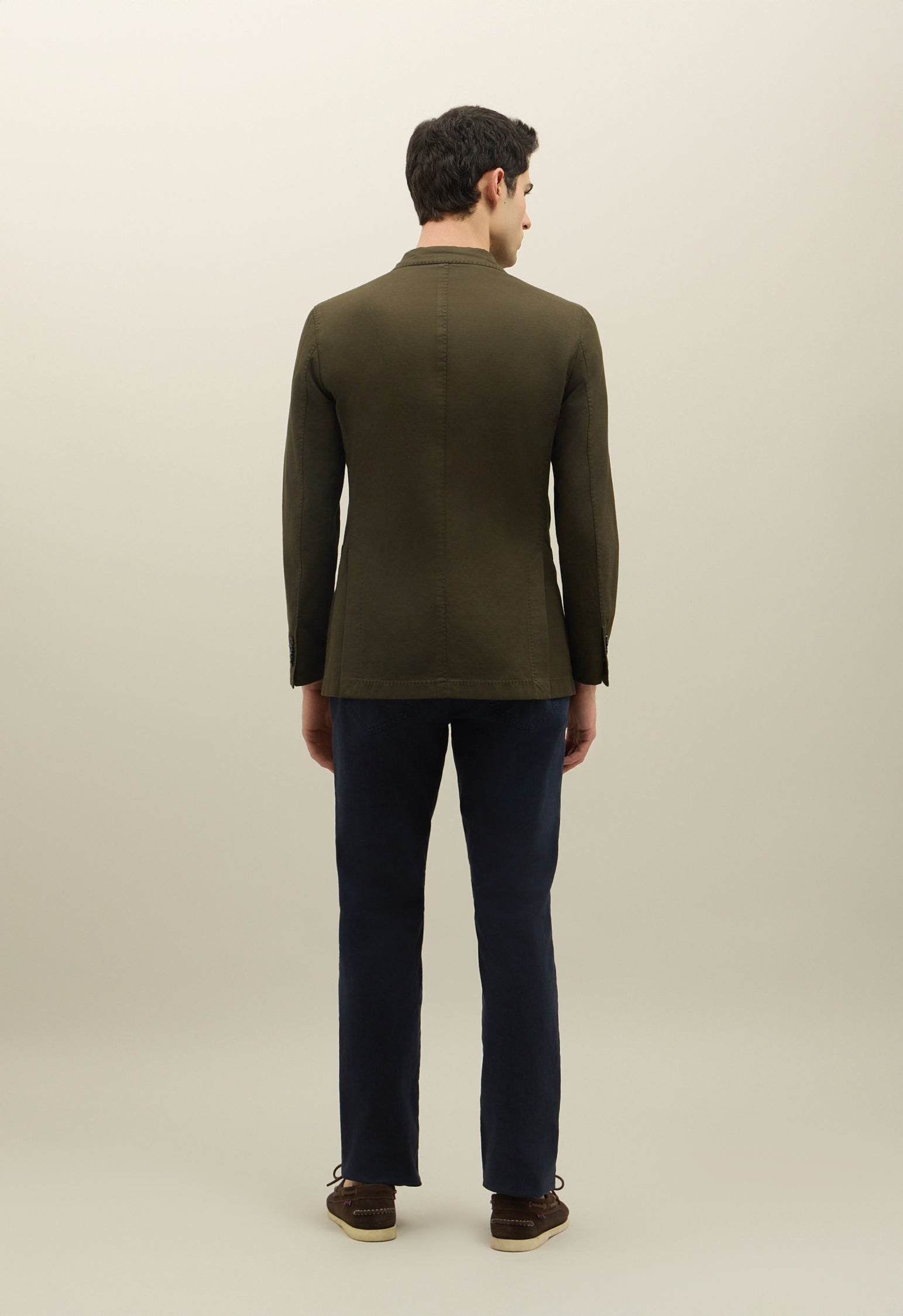 Dark Green Cotton Linen Twill Double-Breasted K-Jacket | Boglioli
