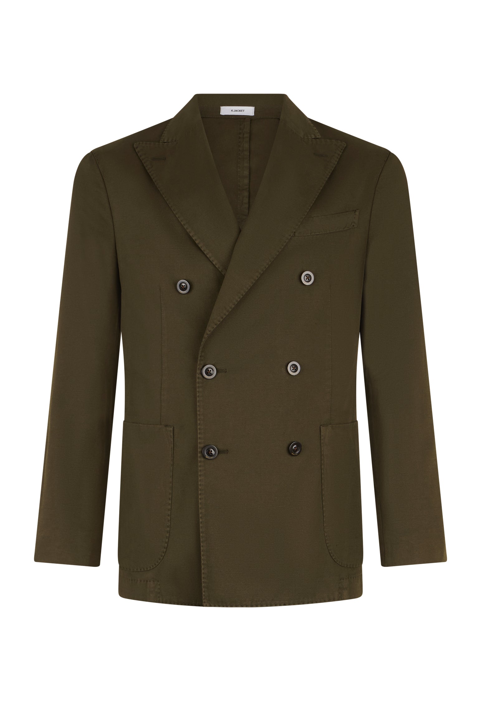 Dark Green Cotton Linen Twill Double-Breasted K-Jacket | Boglioli