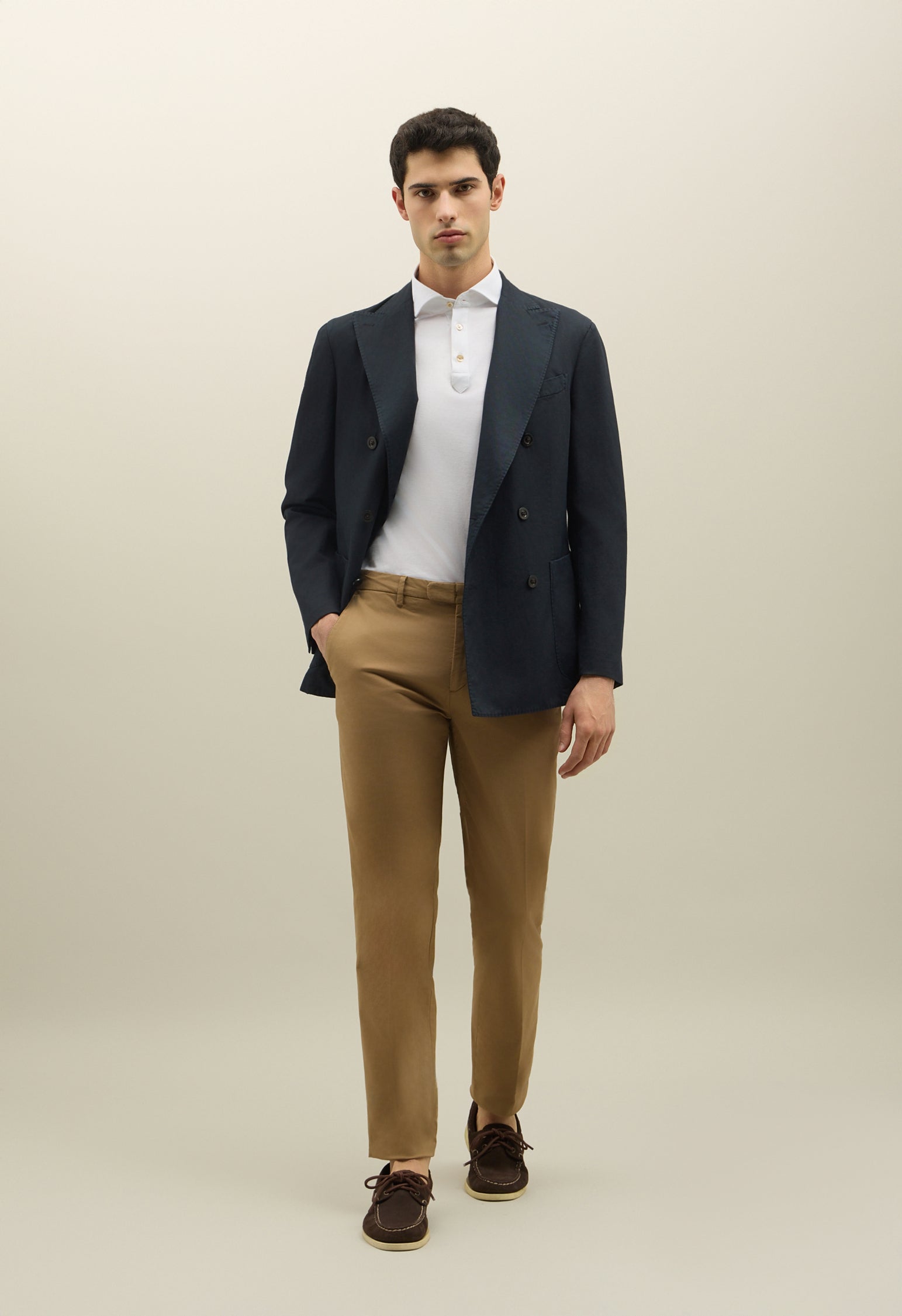 Blue Cotton Linen Twill Double-Breasted K-Jacket | Boglioli