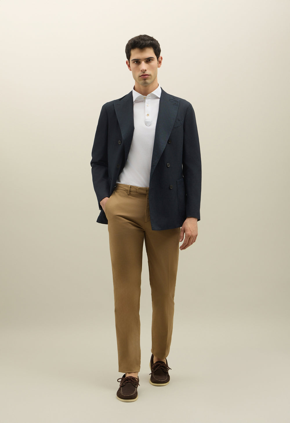 K-Jacket doppiopetto in twill di cotone e lino blu