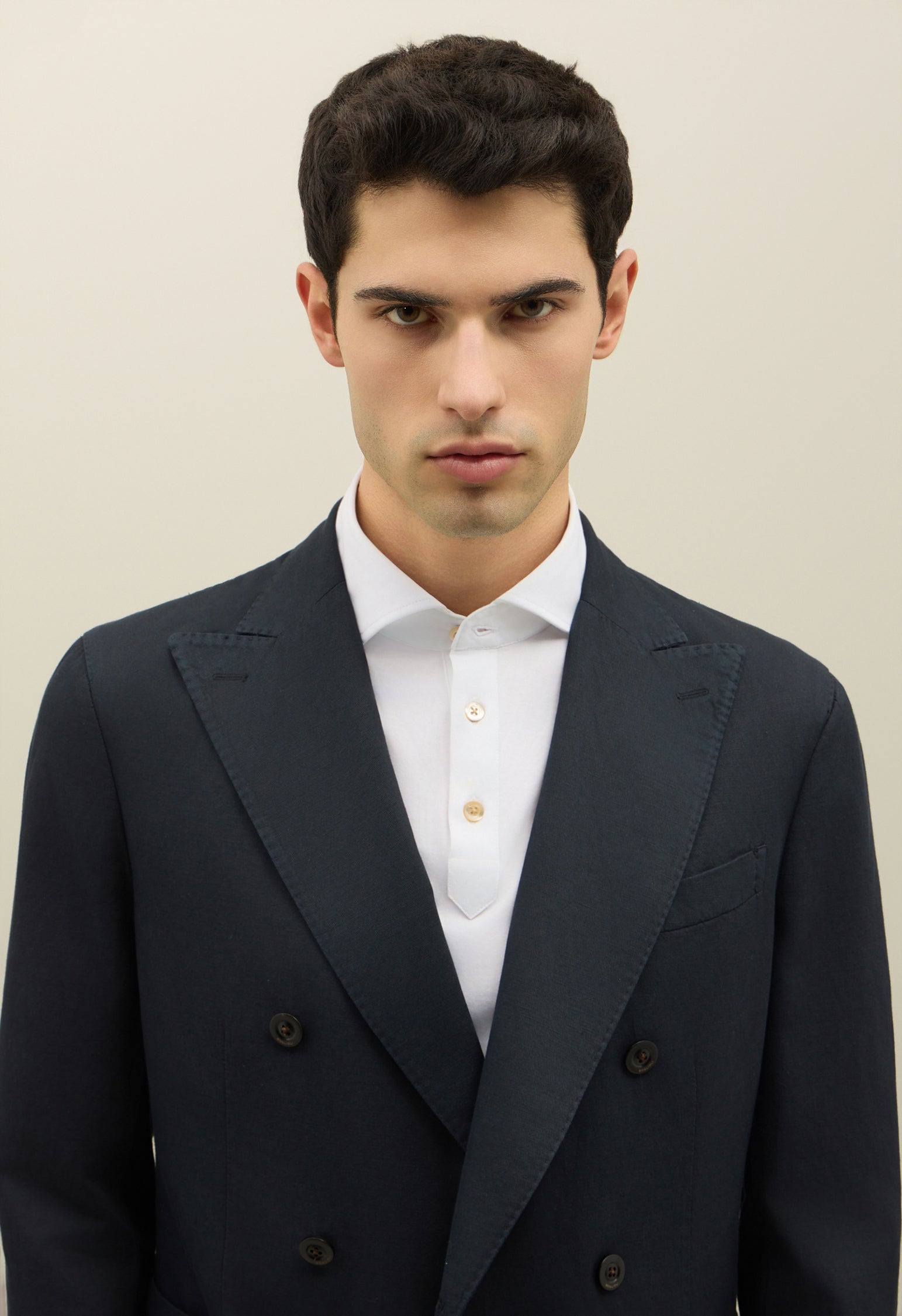 K-Jacket doppiopetto in twill di cotone e lino blu