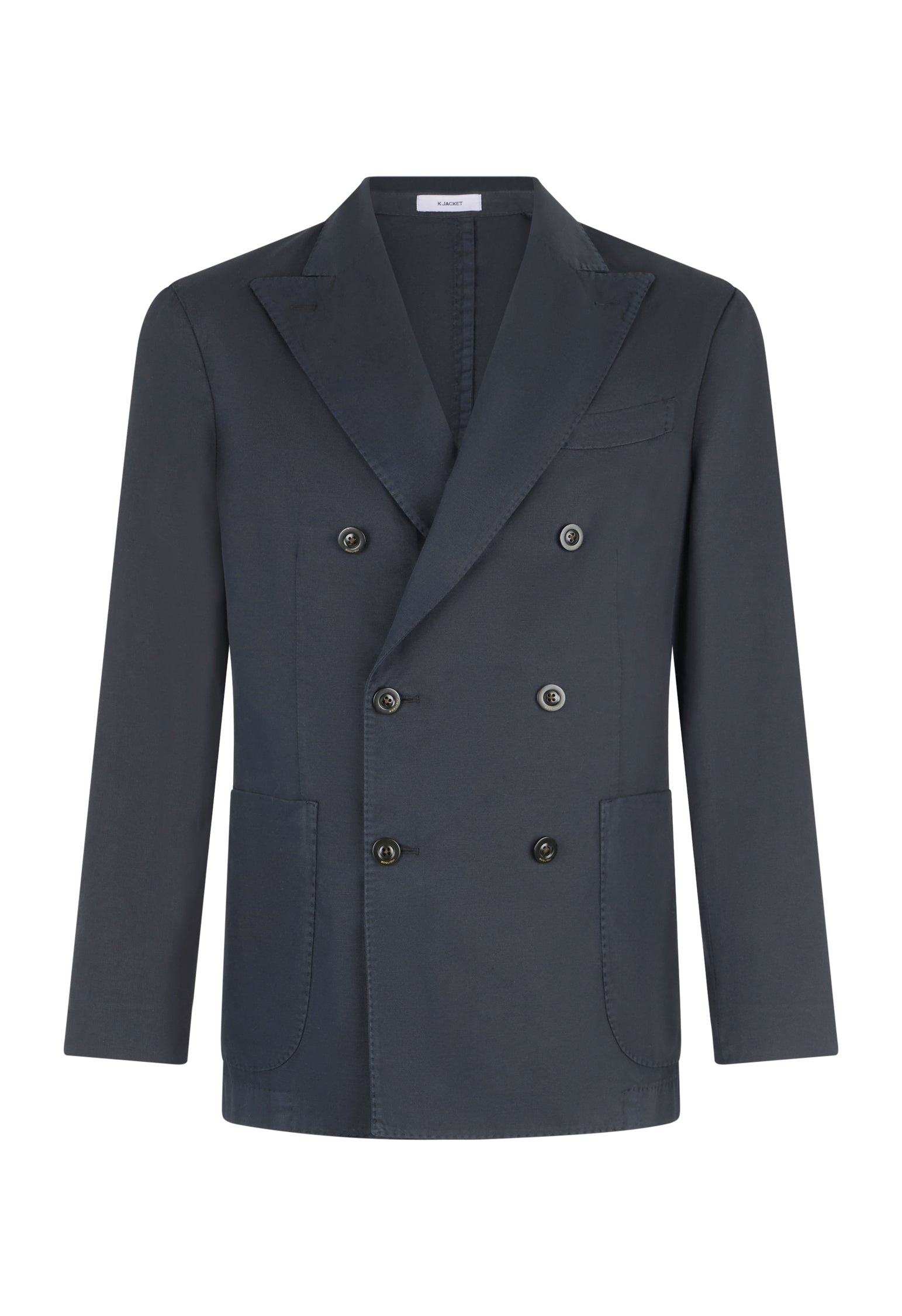 Blue Cotton Linen Twill Double-Breasted K-Jacket | Boglioli