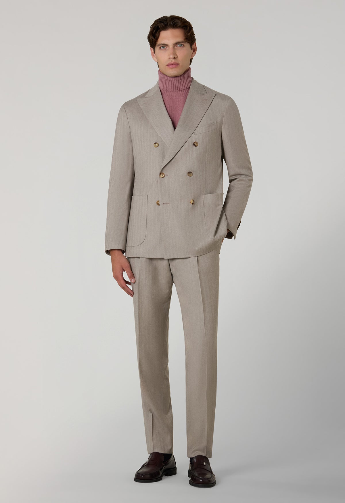 Beige 14-Micron Herringbone double-breasted K-Suit