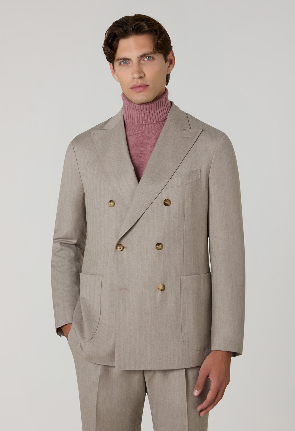Beige 14-Micron Herringbone double-breasted K-Suit