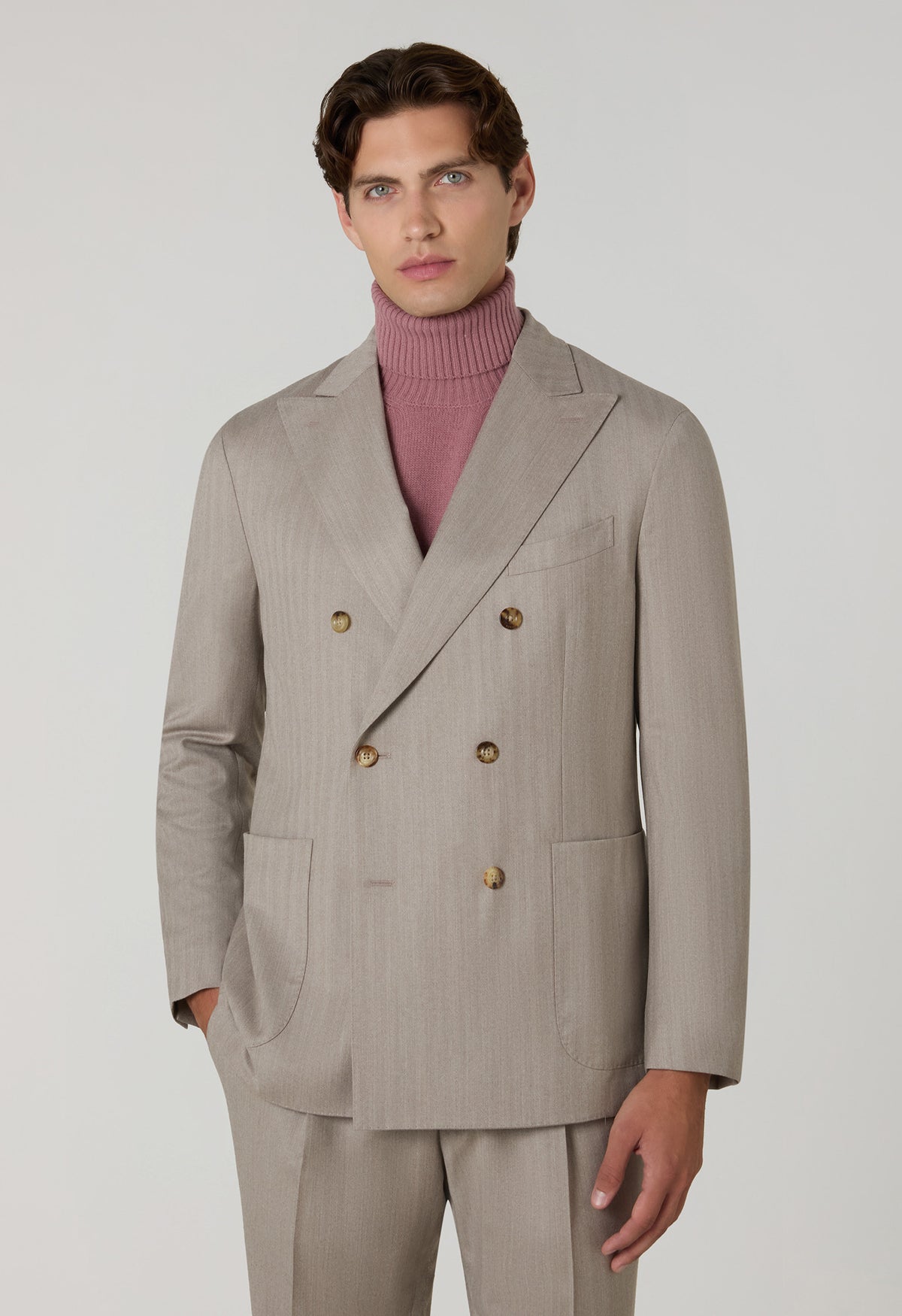Beige 14-Micron Herringbone double-breasted K-Suit