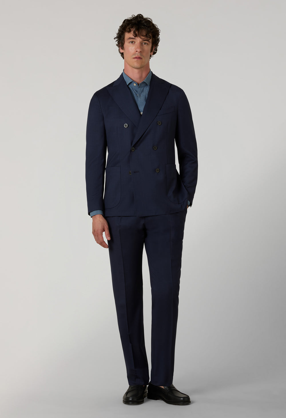 Blue Prince of Wales Wool Double-Breasted K-Suit