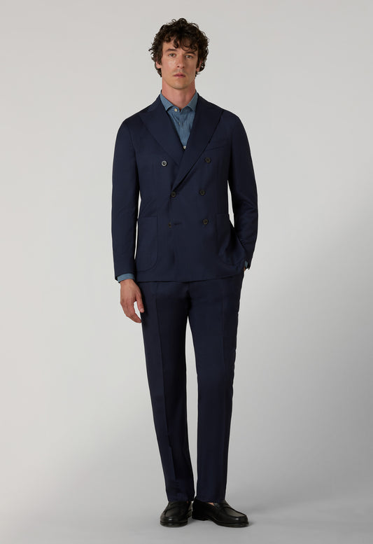 Blue Prince of Wales Wool Double-Breasted K-Suit