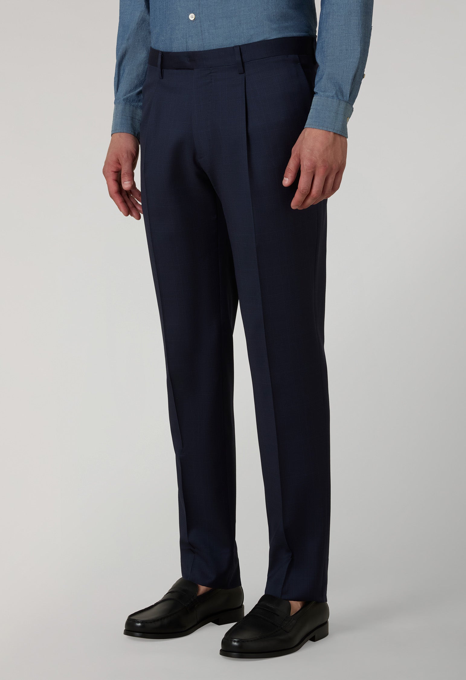Blue Prince of Wales Wool Double-Breasted K-Suit