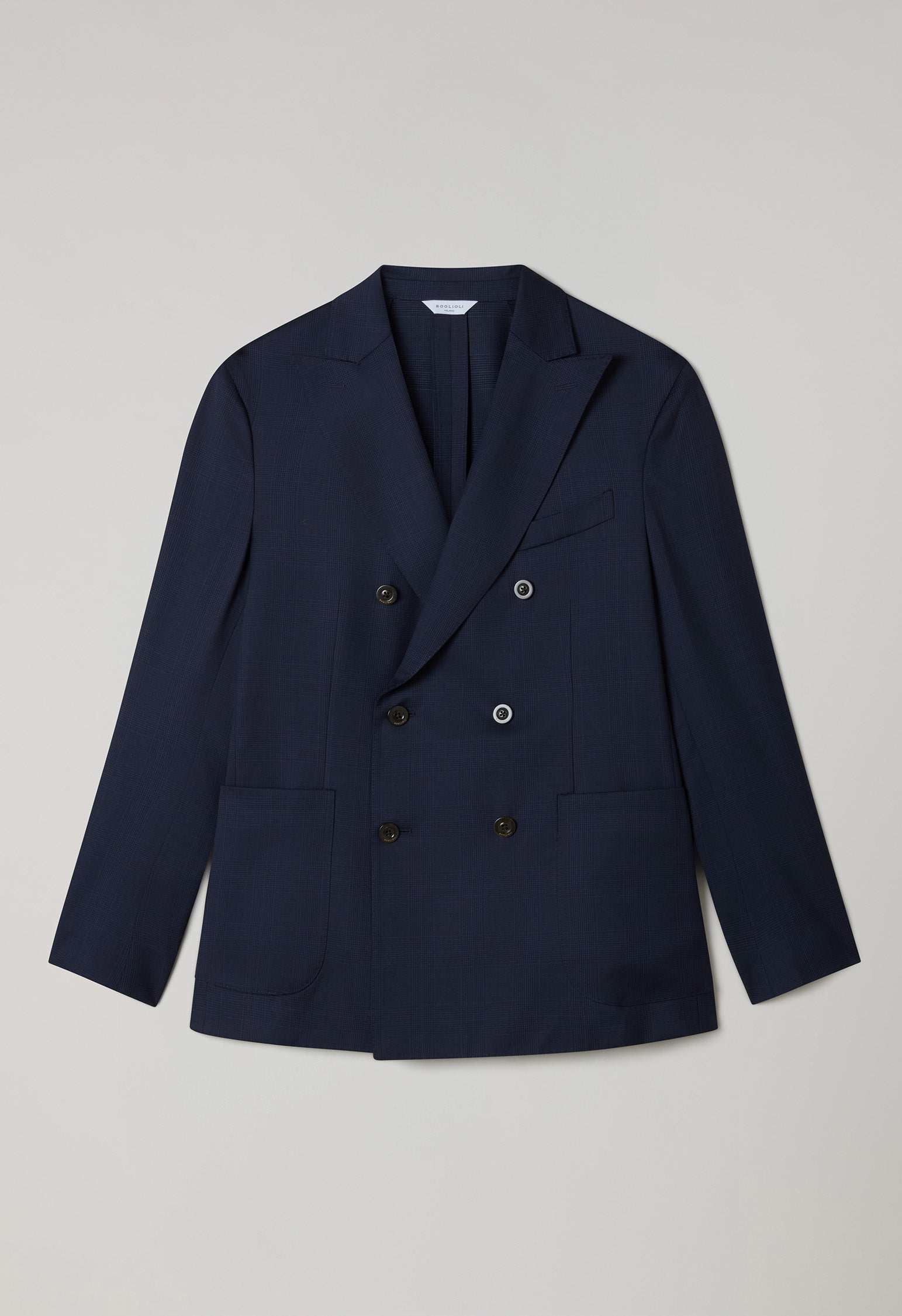Blue Prince of Wales Wool Double-Breasted K-Suit