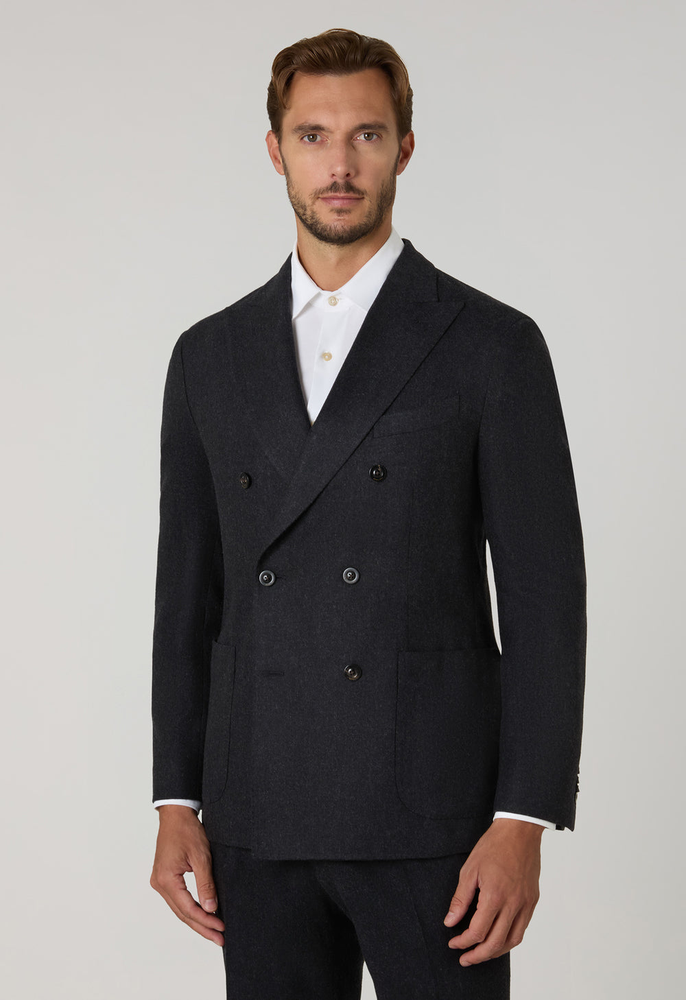 Dunkelgrüner, zweireihiger K-Jacket-Anzug aus gewaschenem Flanell