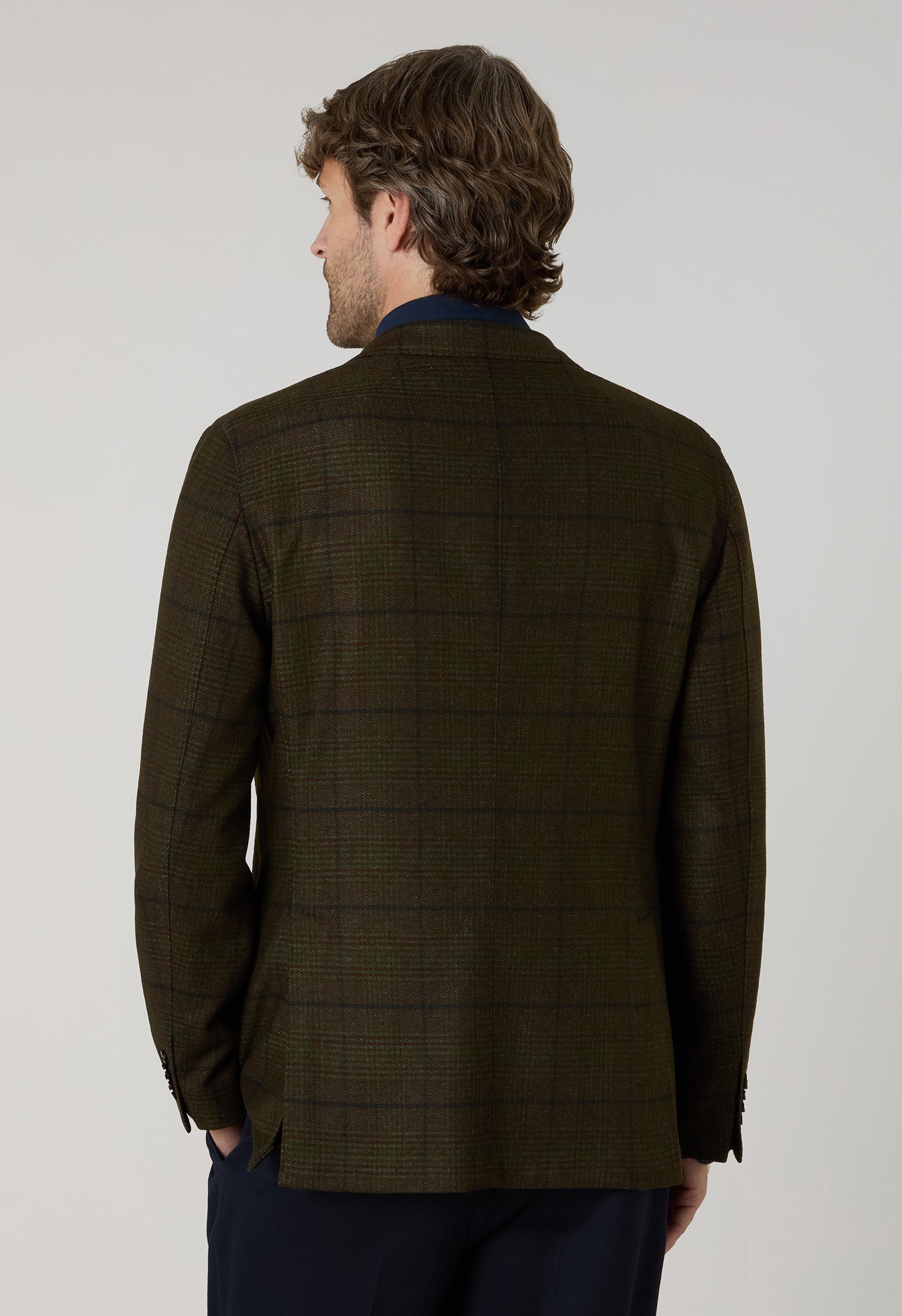 Green Garment Dyed Overcheck Wool K-Jacket