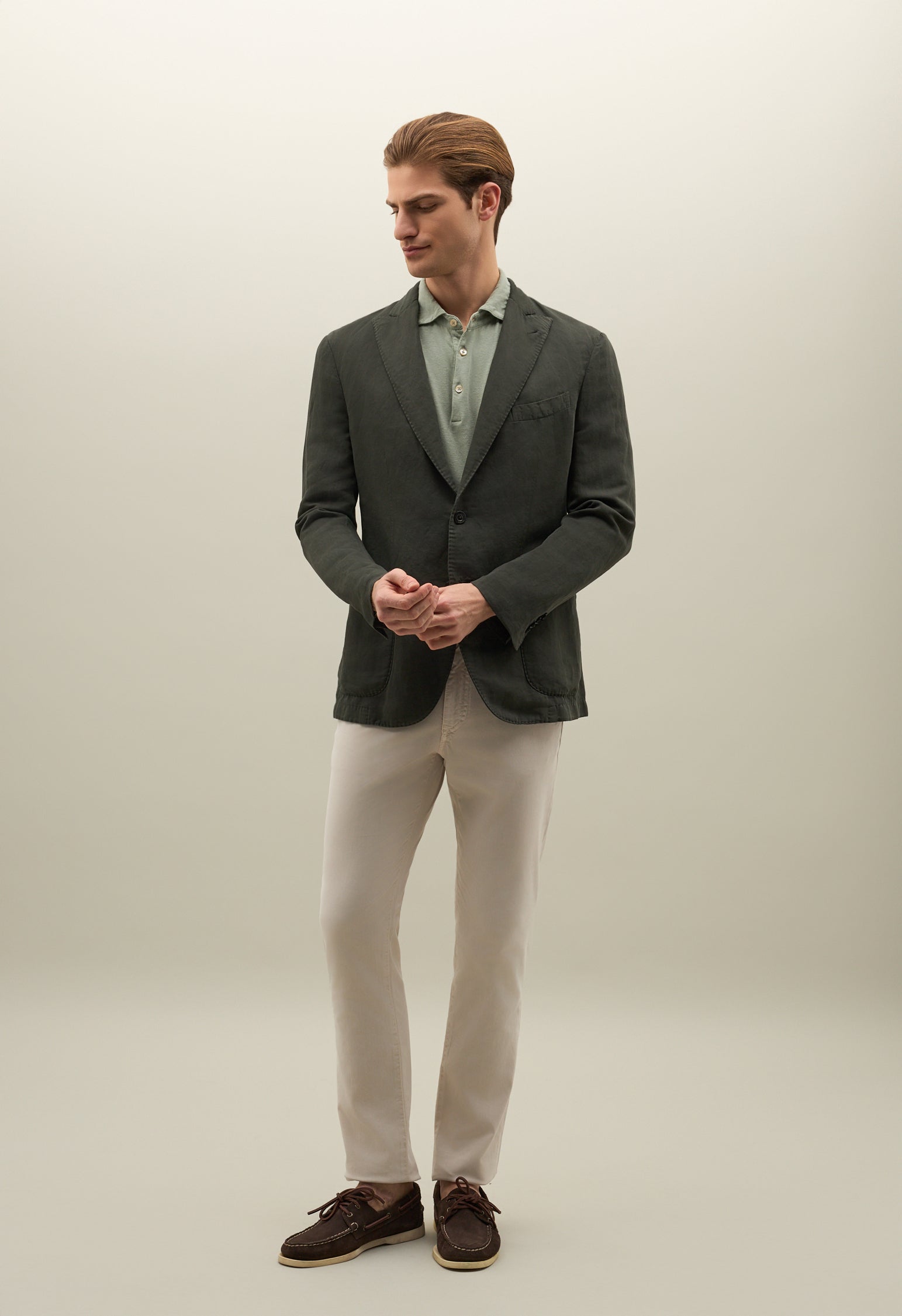BOGLIOLI ボリオリ K-JACKET 48 ダークグリーン Cotton and linen satin K-Jacket | Boglioli® – BoglioliMilano