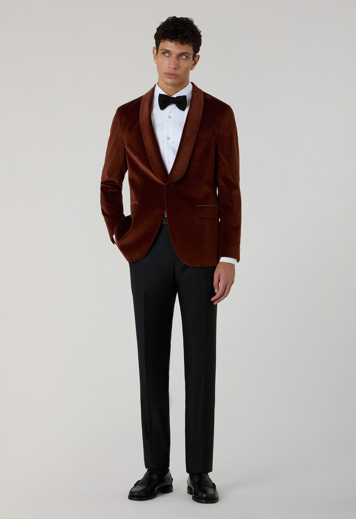 Cinnamon Plain Velvet Tuxedo Jacket