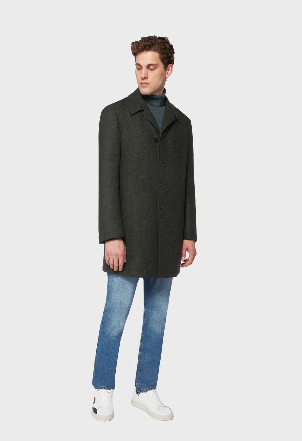 Green Virgin wool Duster coat with technical padding