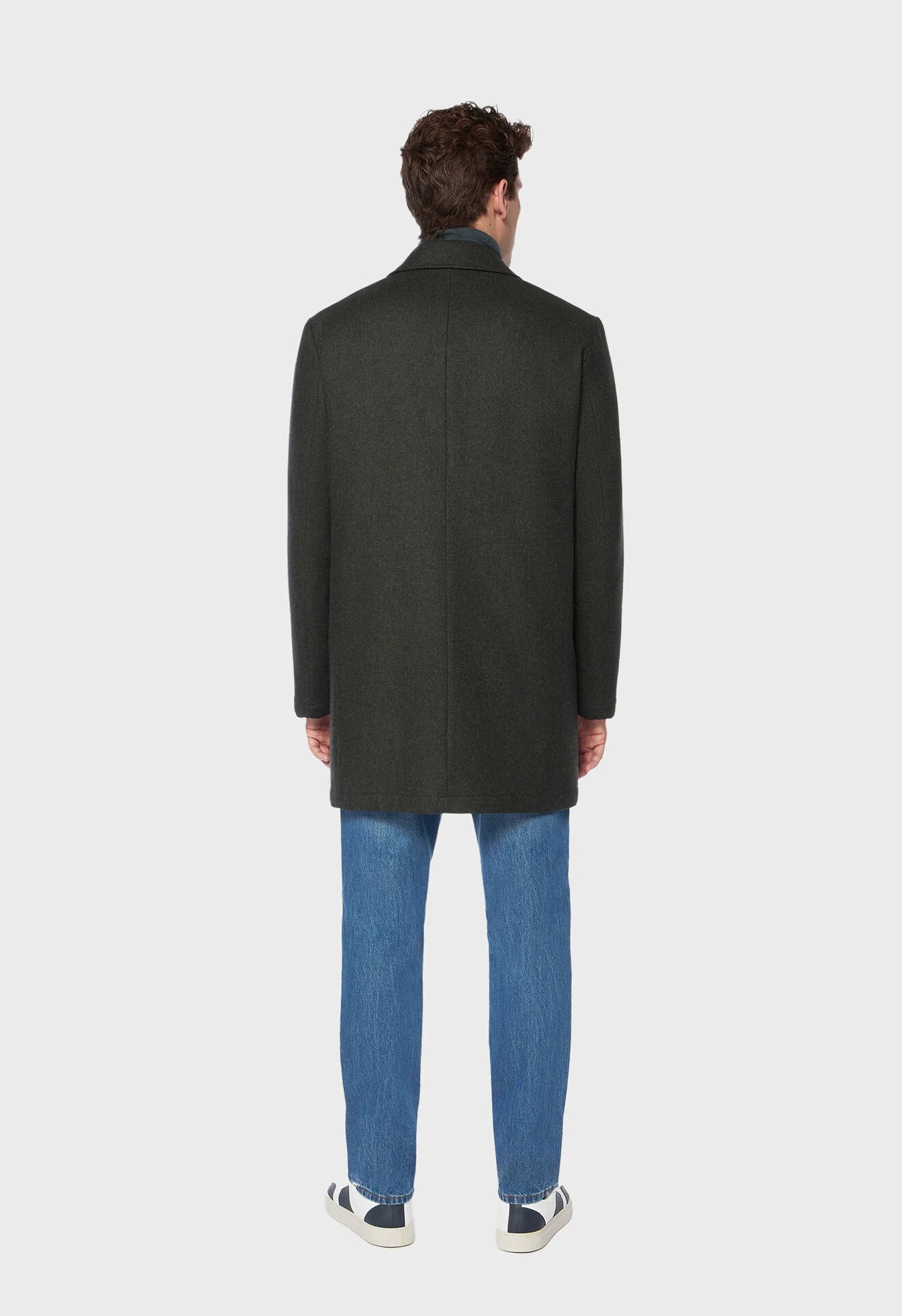 Green Virgin wool Duster coat with technical padding