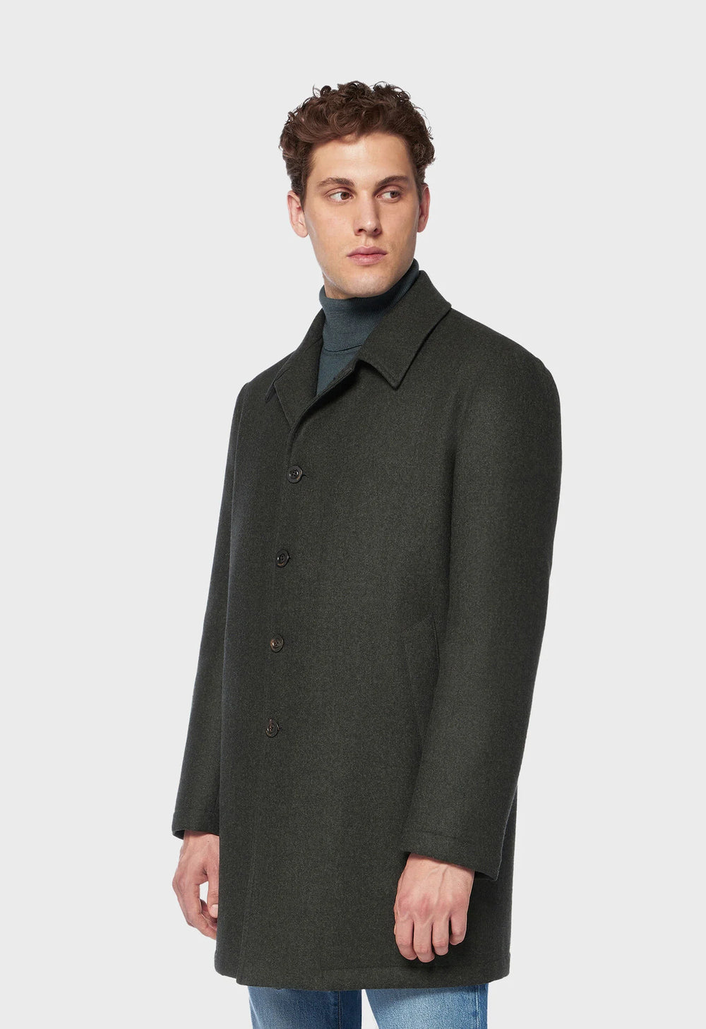 Green Virgin wool Duster coat with technical padding