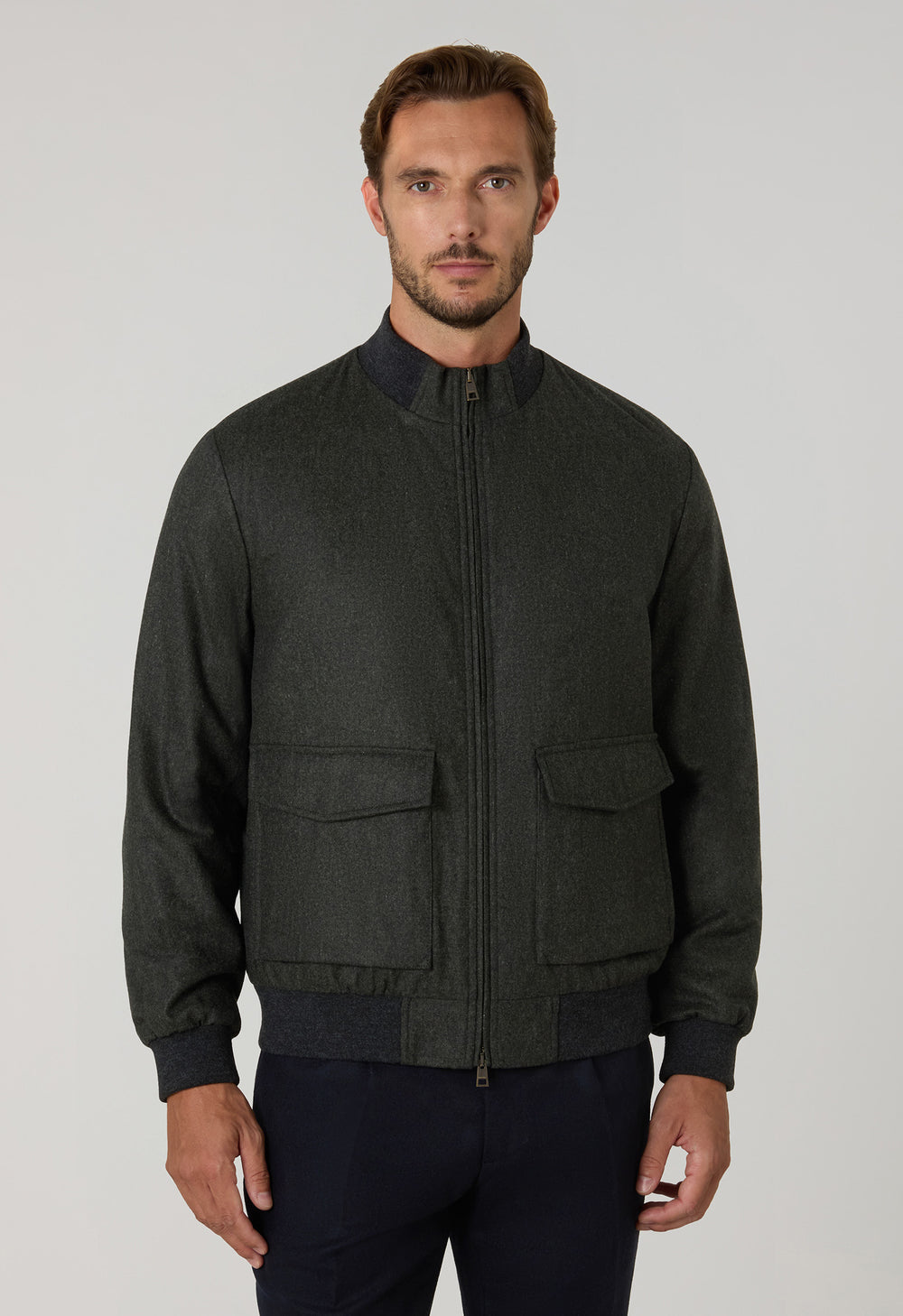 Green Virgin Wool Bomber Jacket