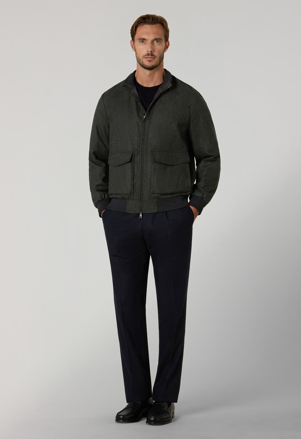 Green Virgin Wool Bomber Jacket