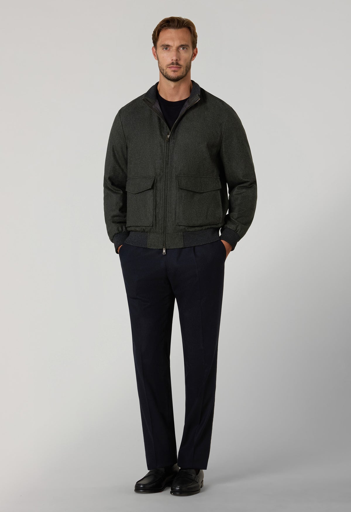 Green Virgin Wool Bomber Jacket