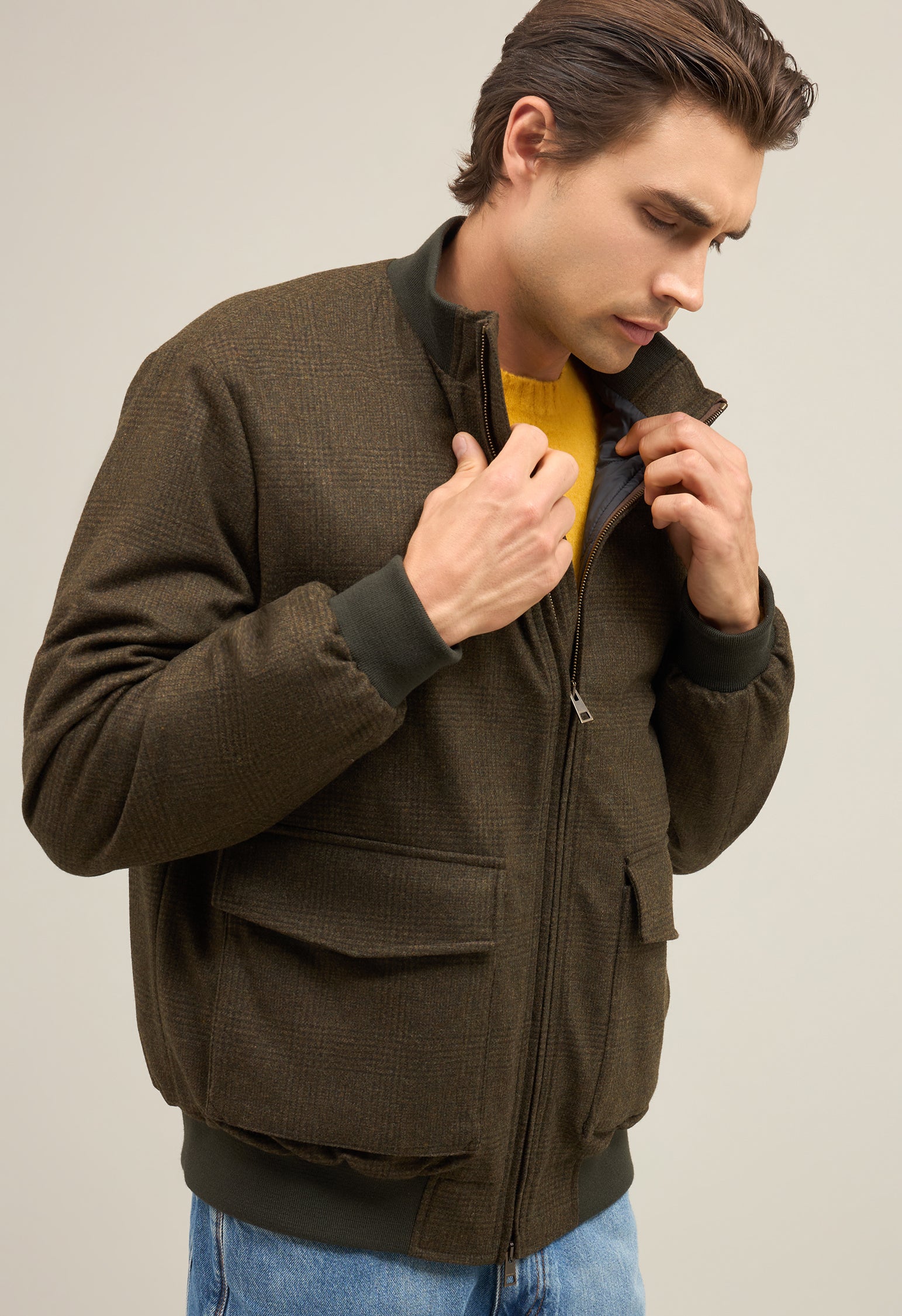 Green Prince of Wales Flannel Bomber Jacket