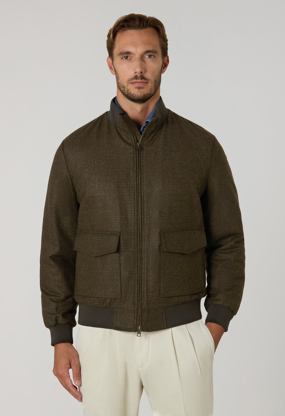 Green Prince of Wales Flannel Bomber Jacket