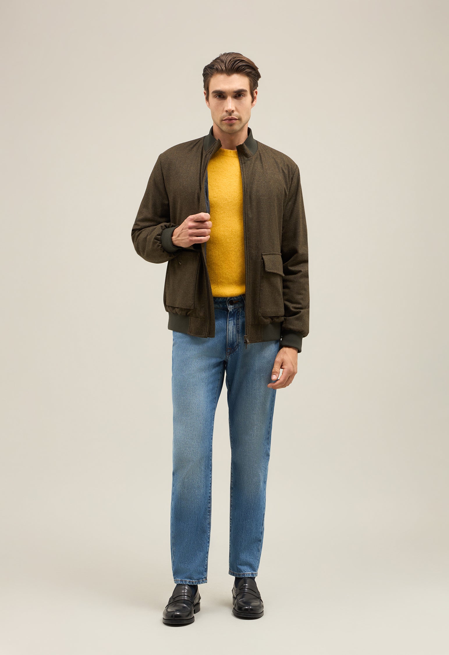 Green Prince of Wales Flannel Bomber Jacket
