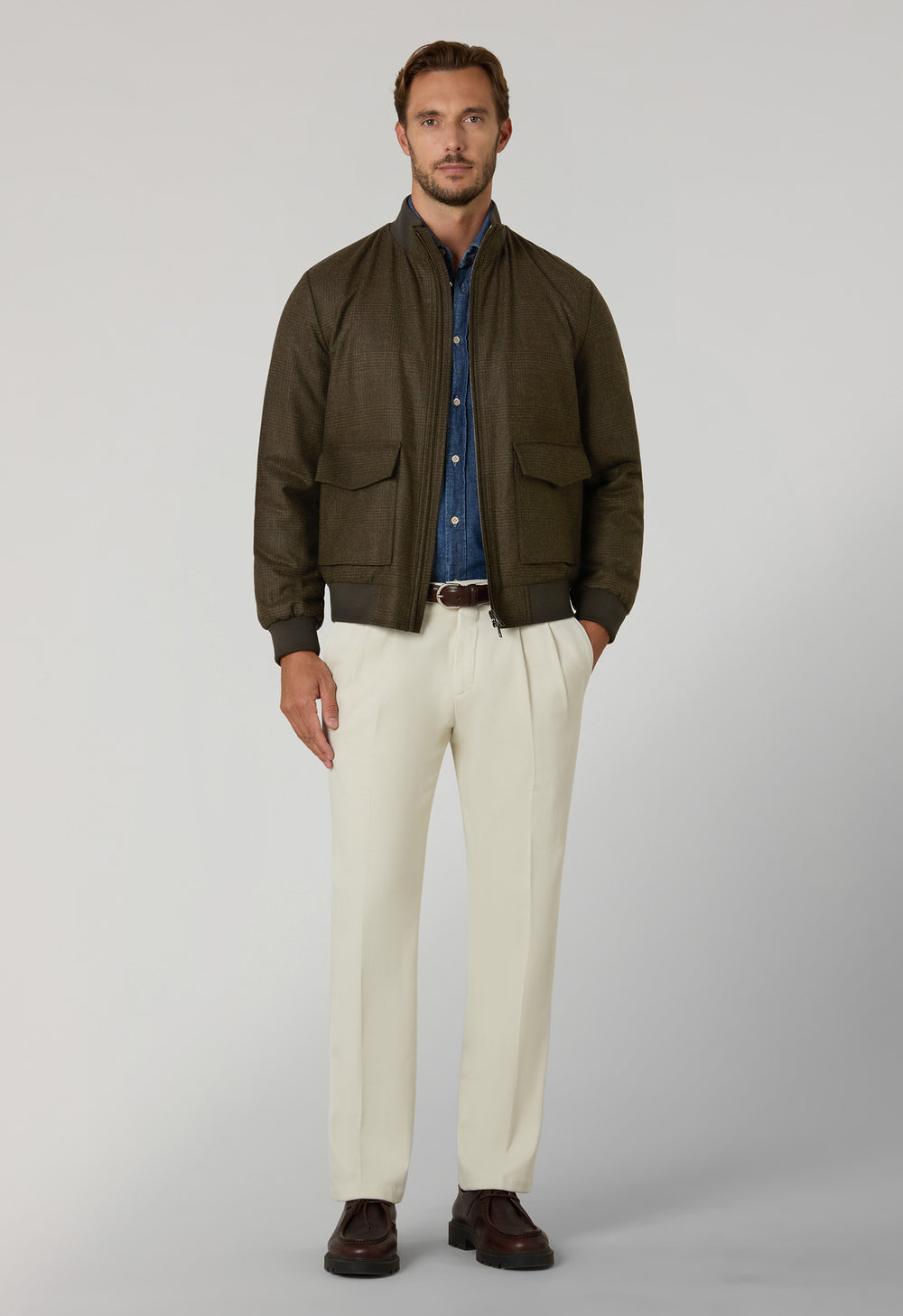 Green Prince of Wales Flannel Bomber Jacket