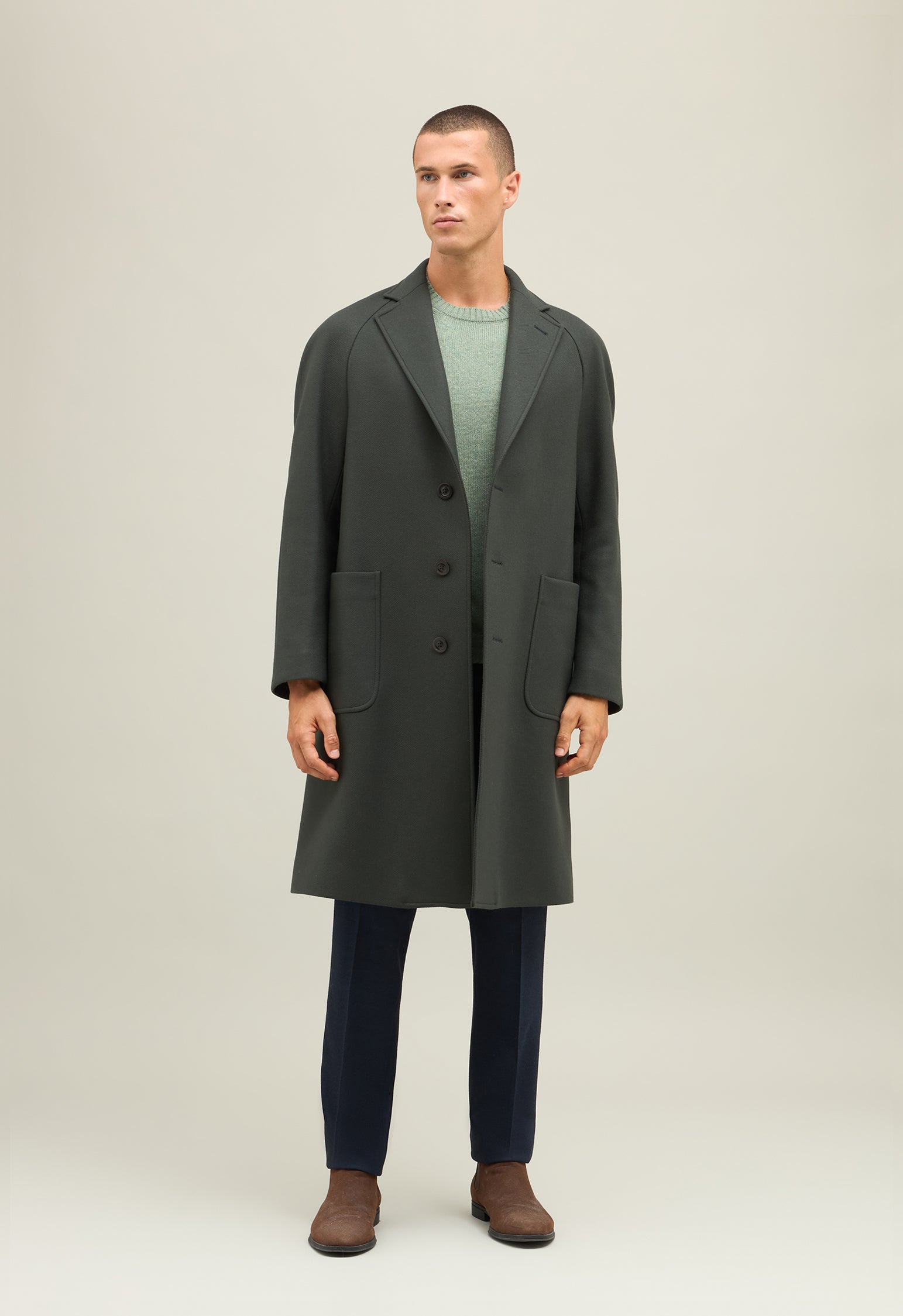 Green Blended Wool Cashmere Overcoat