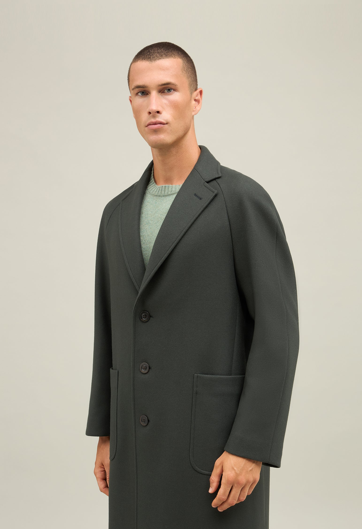Green Blended Wool Cashmere Overcoat