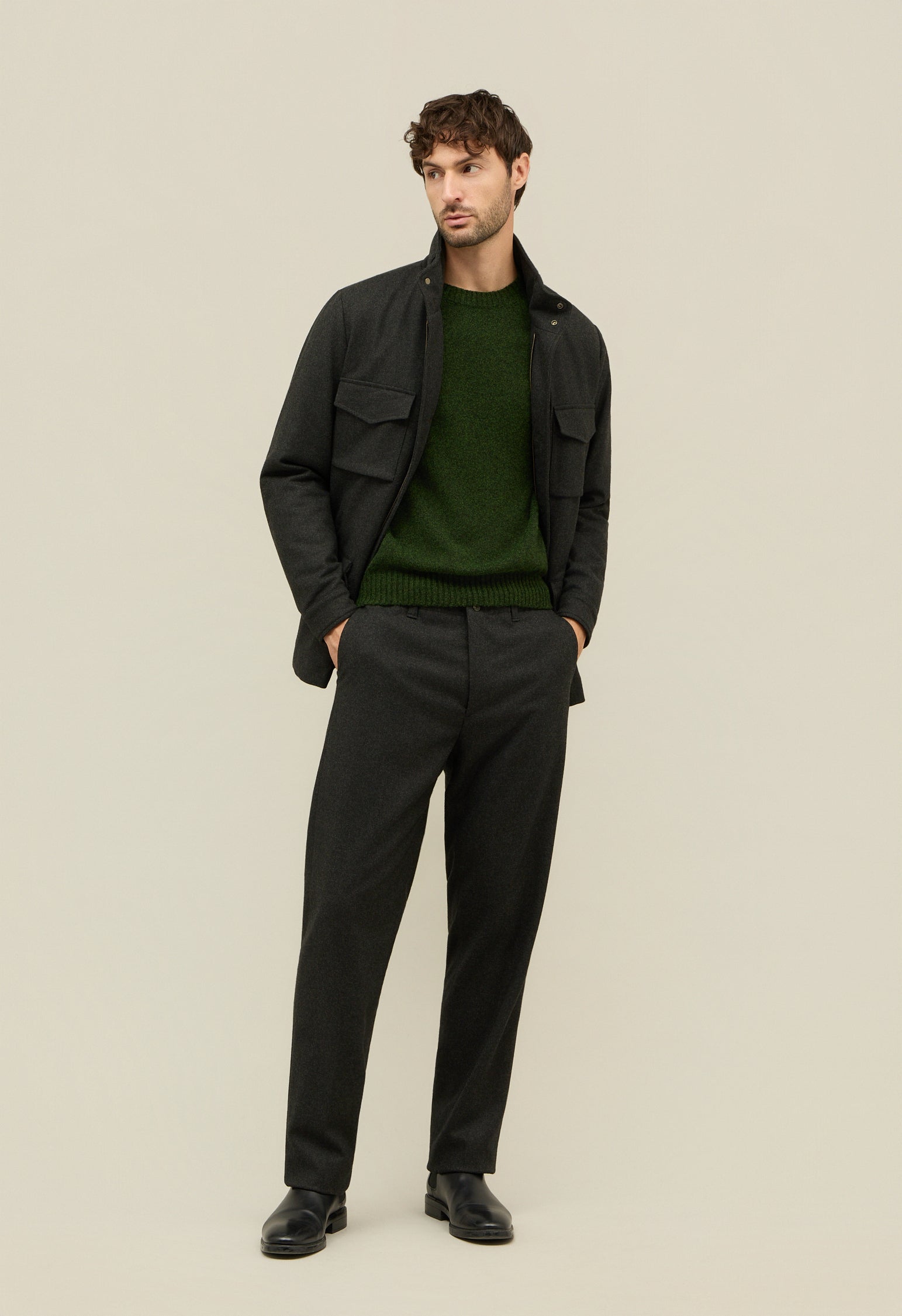 Green Flannel Padded Field Jacket 