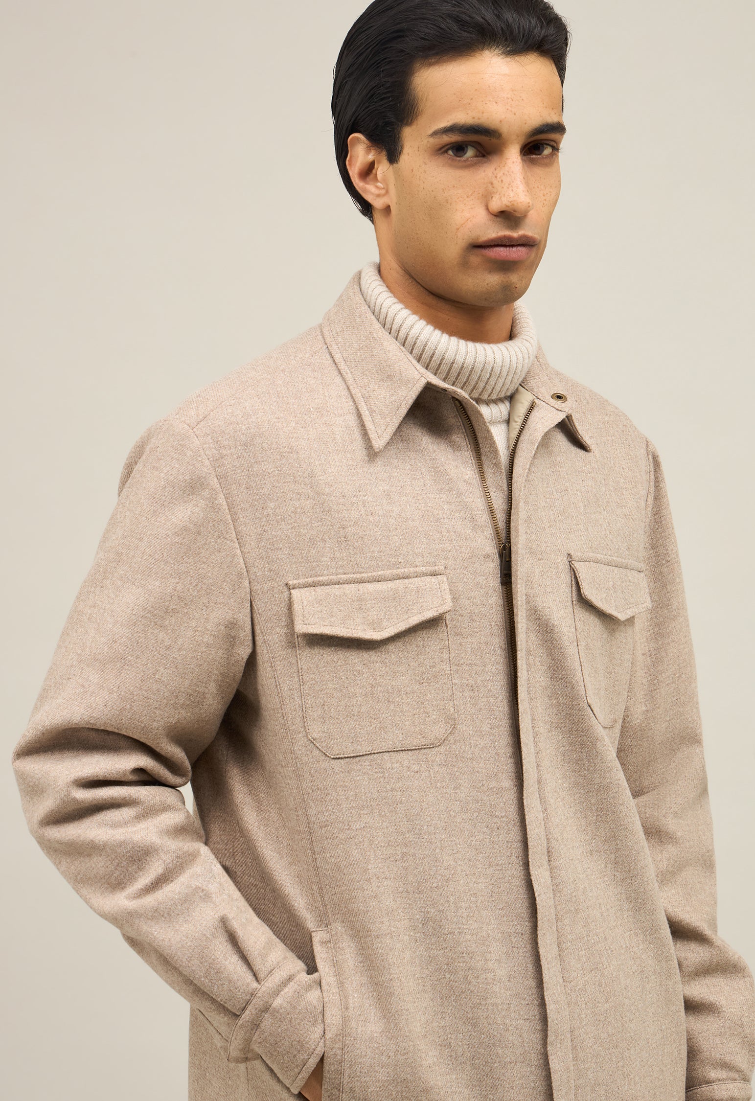 Beige Blended Wool Padded Overshirt