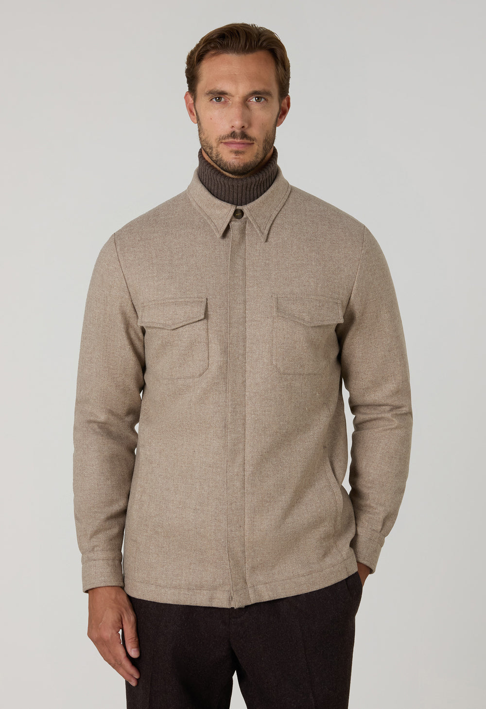 Beige Blended Wool Padded Overshirt