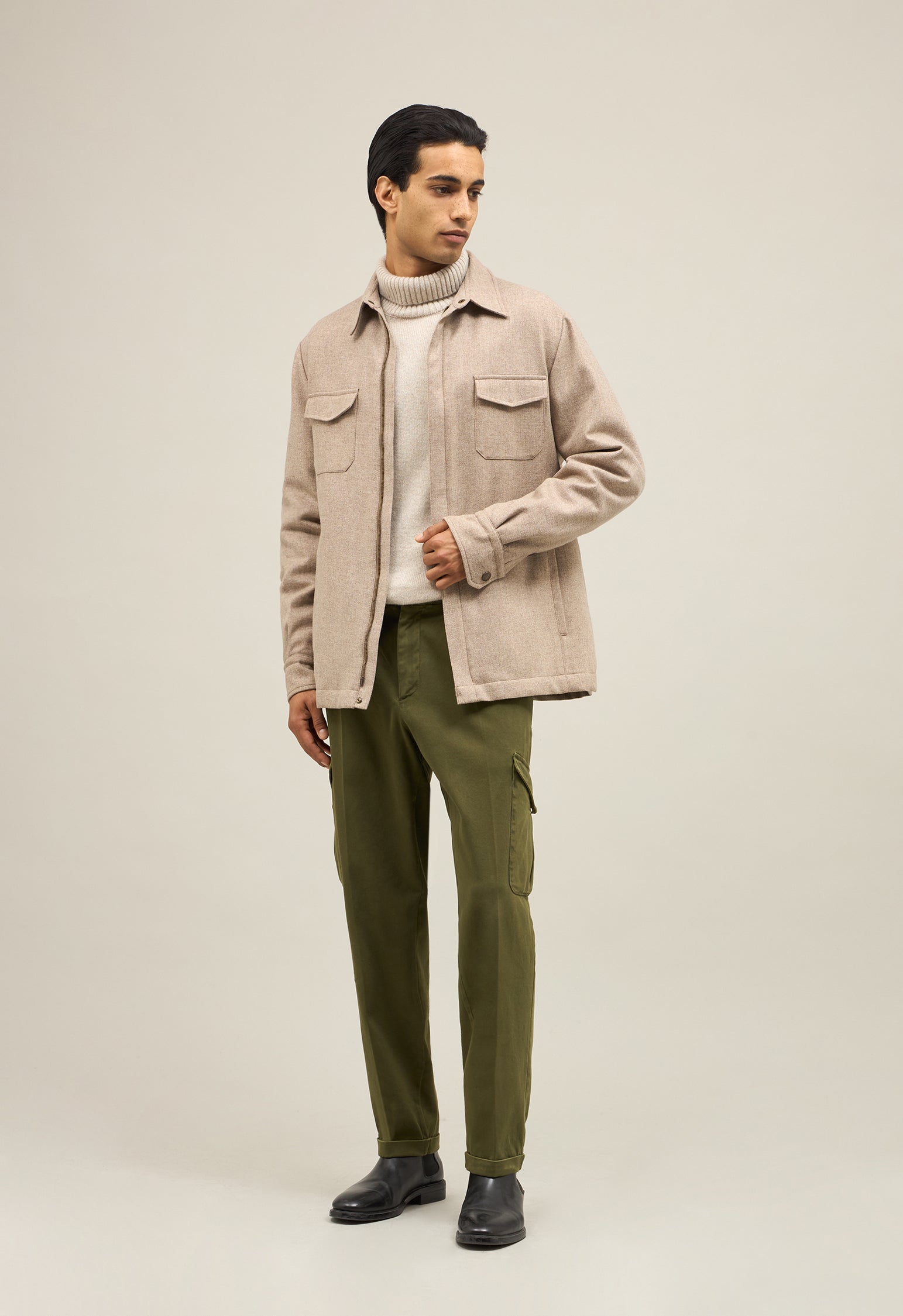 Beige Blended Wool Padded Overshirt