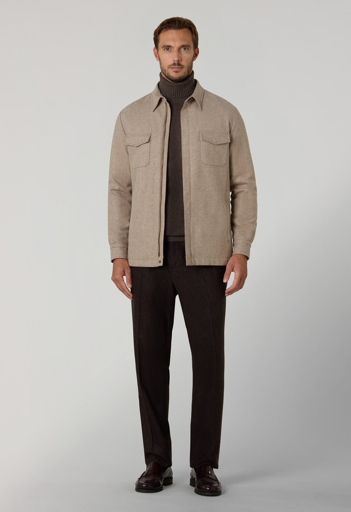 Beige Blended Wool Padded Overshirt