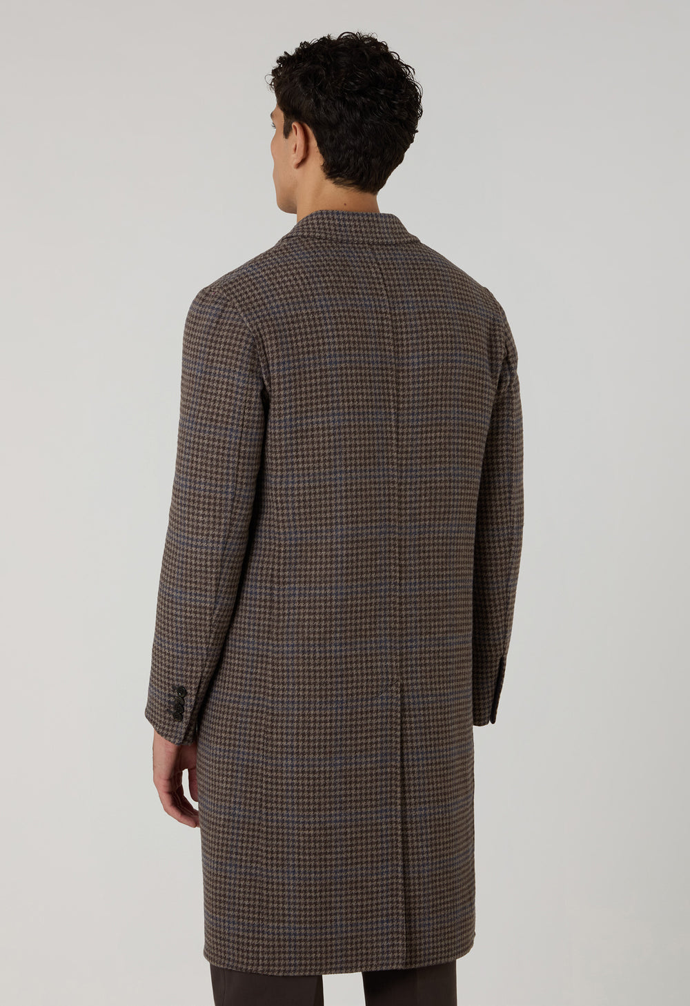 Cappotto doppiopetto in lana e cashmere pied-de-poule marrone