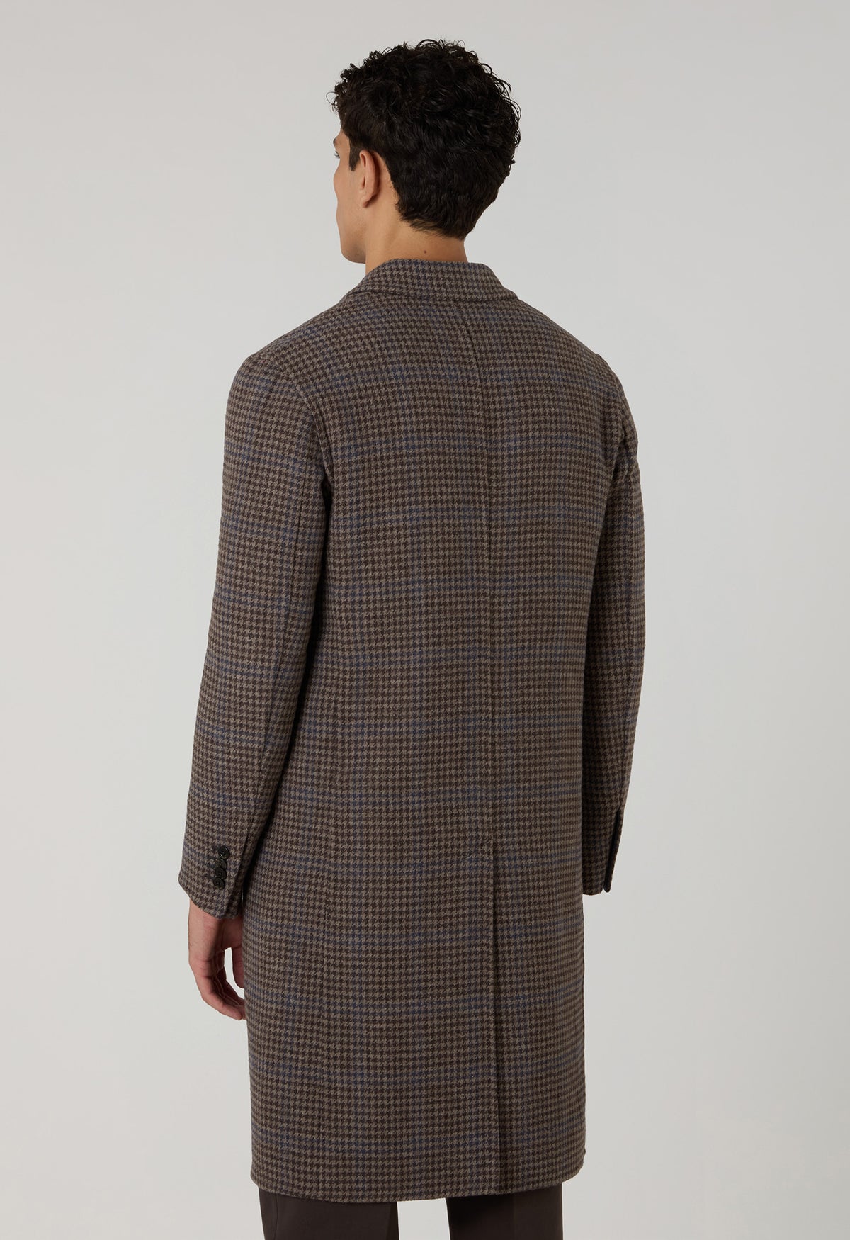 Cappotto doppiopetto in lana e cashmere pied-de-poule marrone