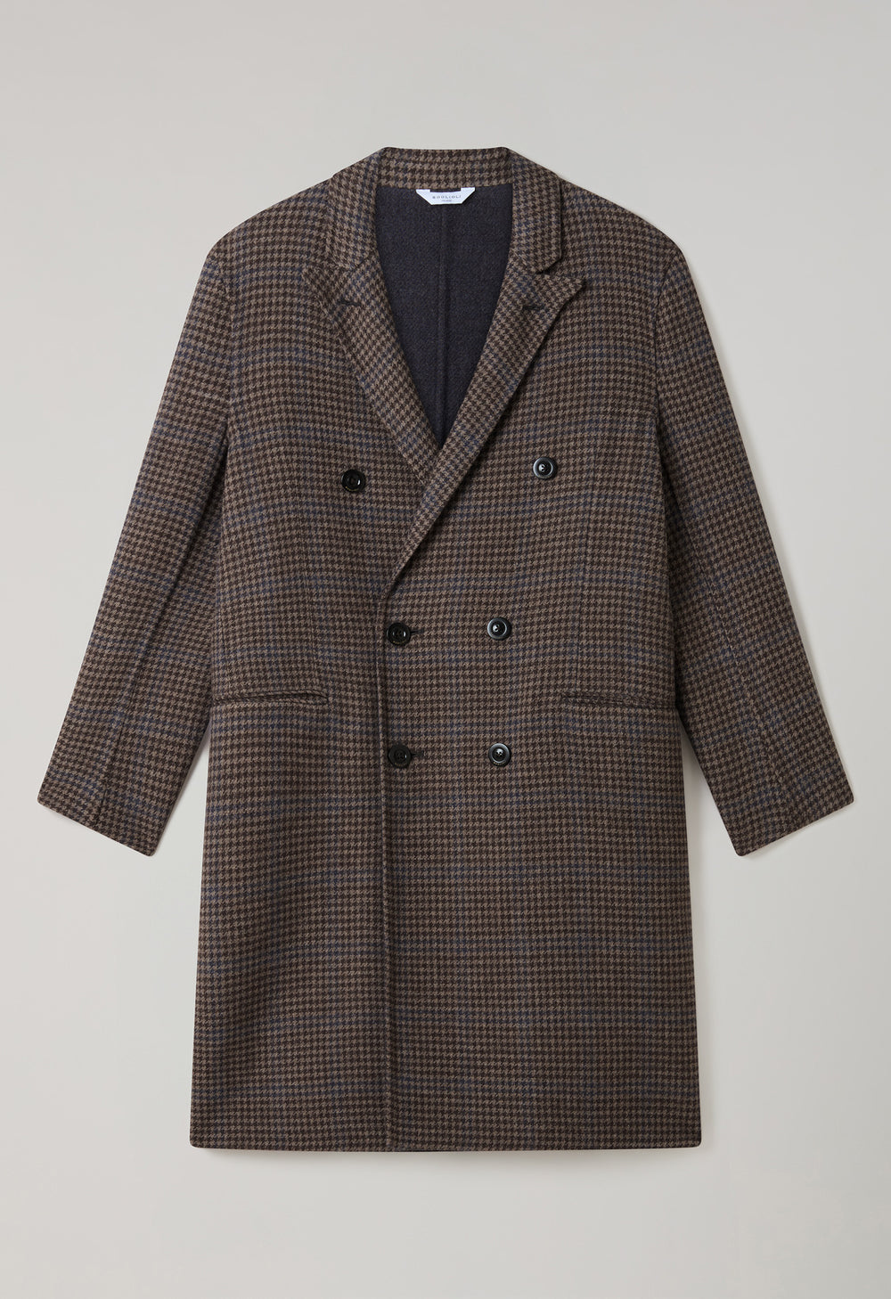 Cappotto doppiopetto in lana e cashmere pied-de-poule marrone