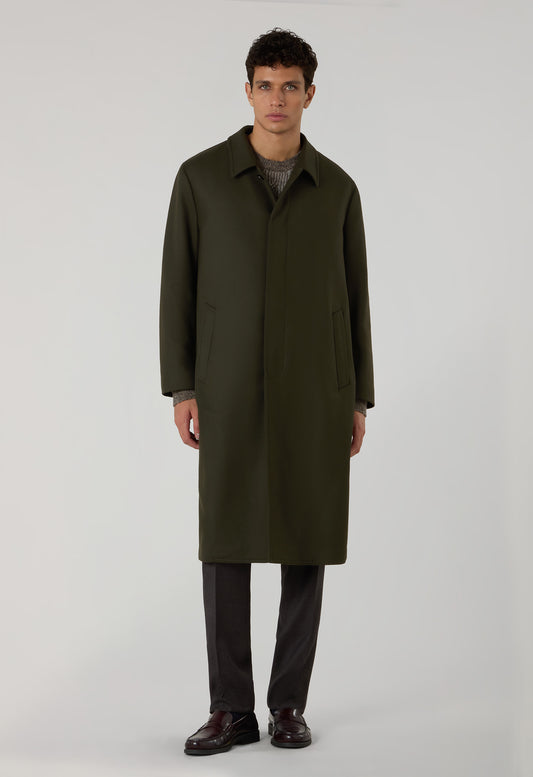 Green Wool Felt Loden Coat with back fold 