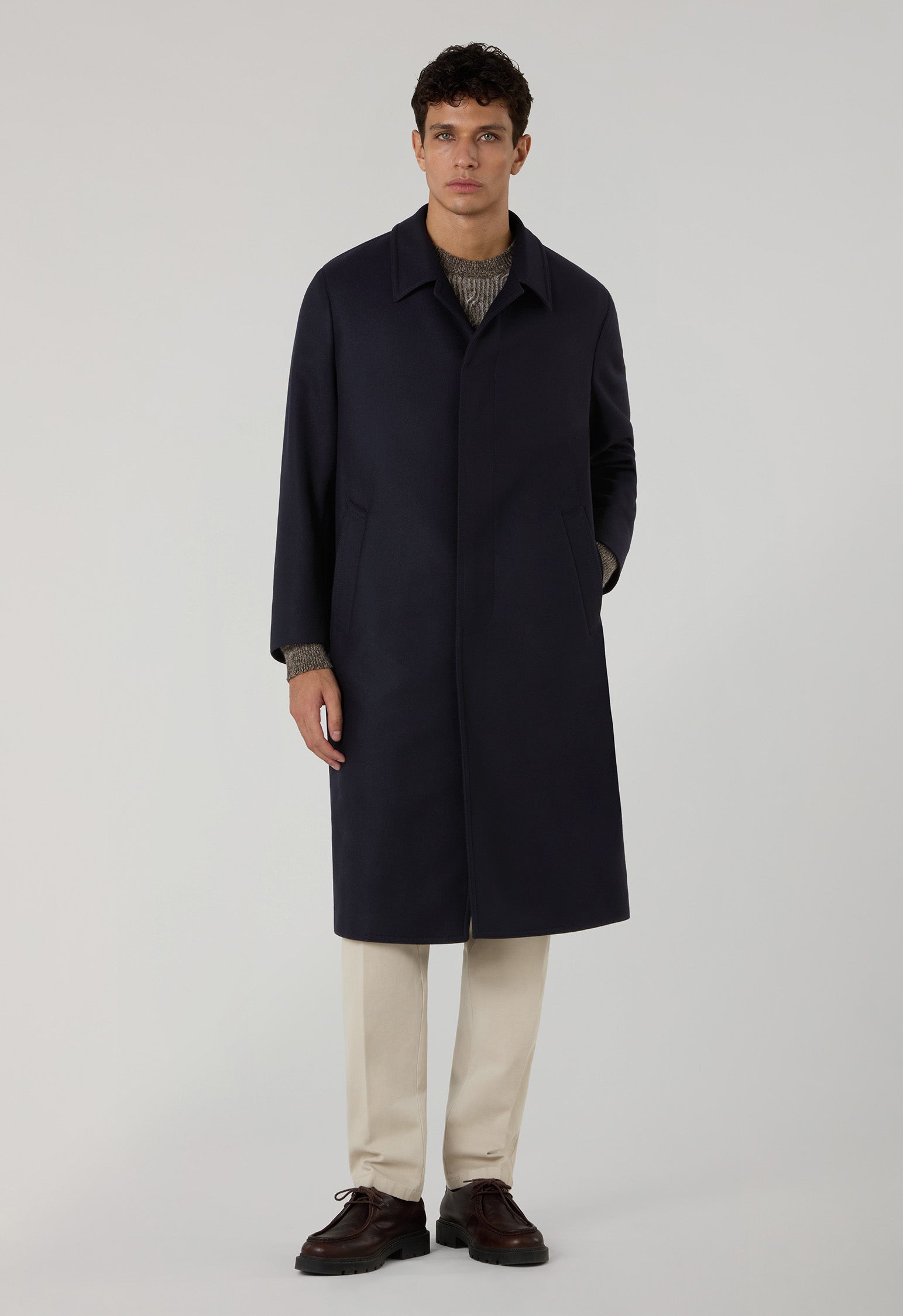 Cappotto Loden in lana con piega posteriore blu
