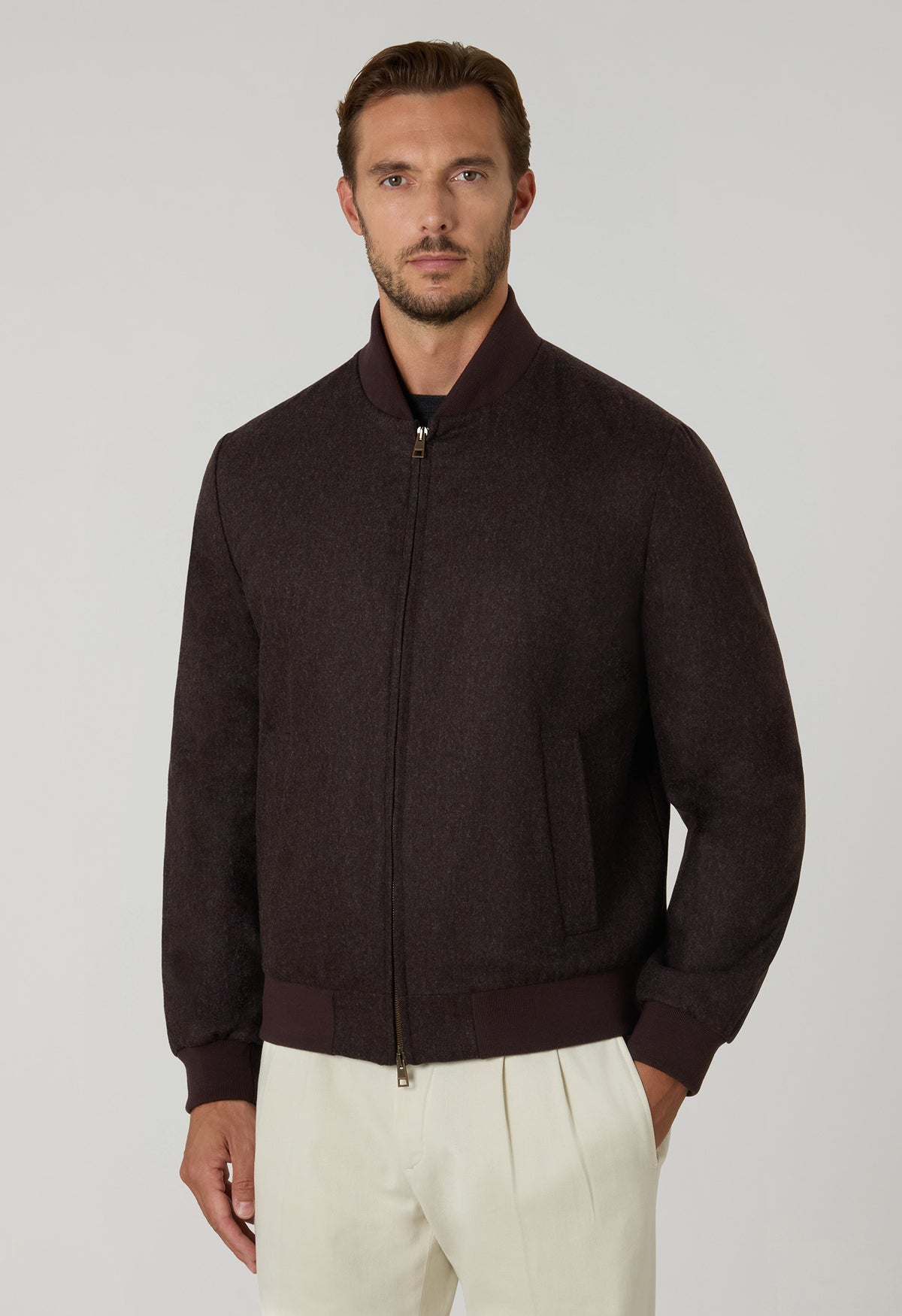 Brown Washed Flannel Padded Bomber