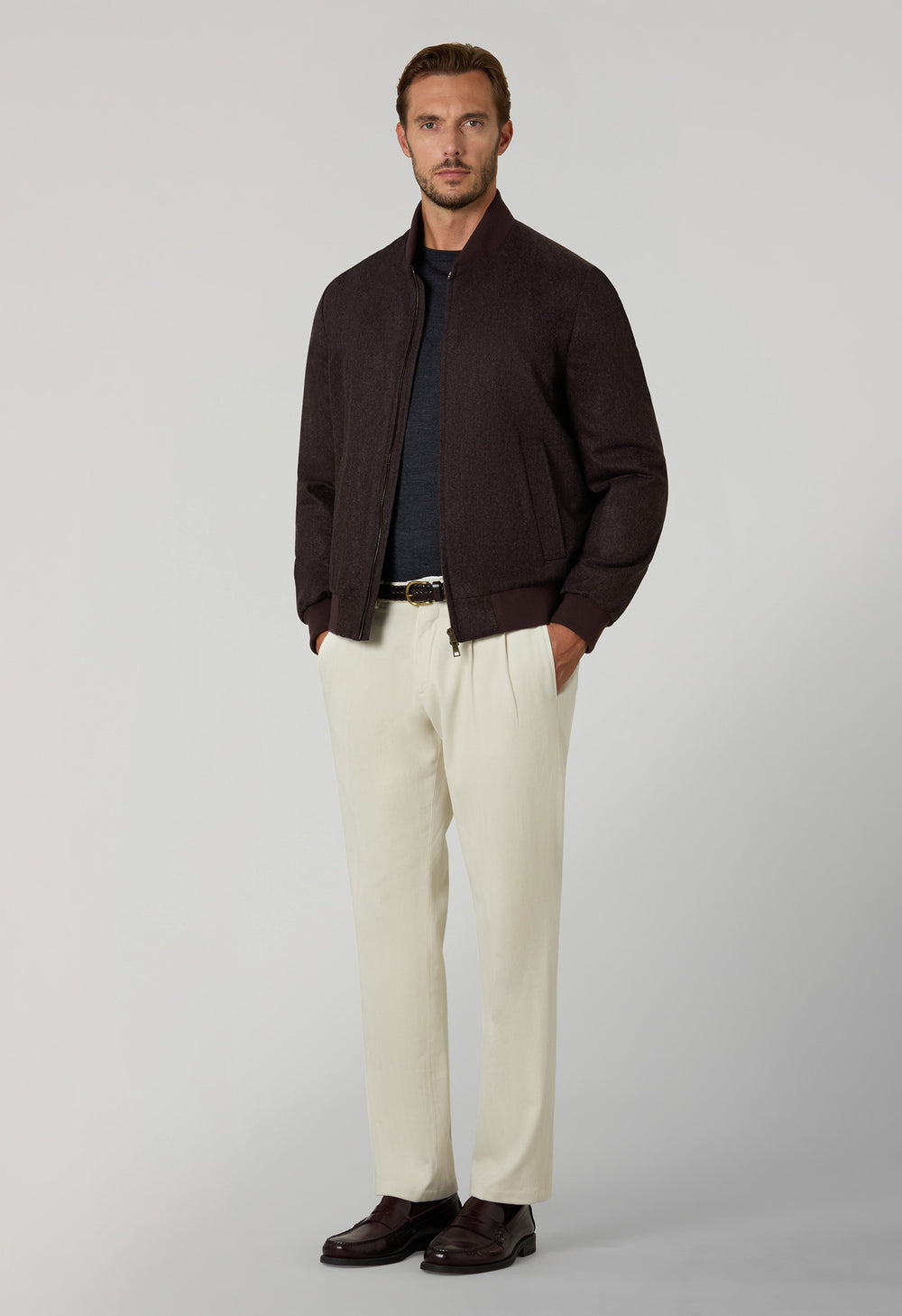 Brown Washed Flannel Padded Bomber