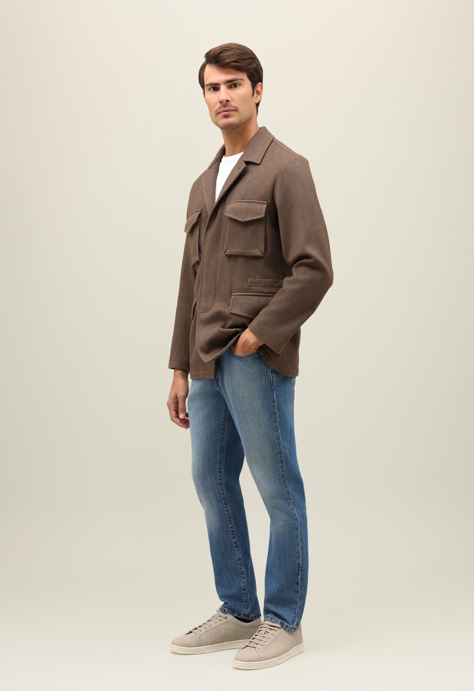 Brown Garment Dyed Wool Field Jacket