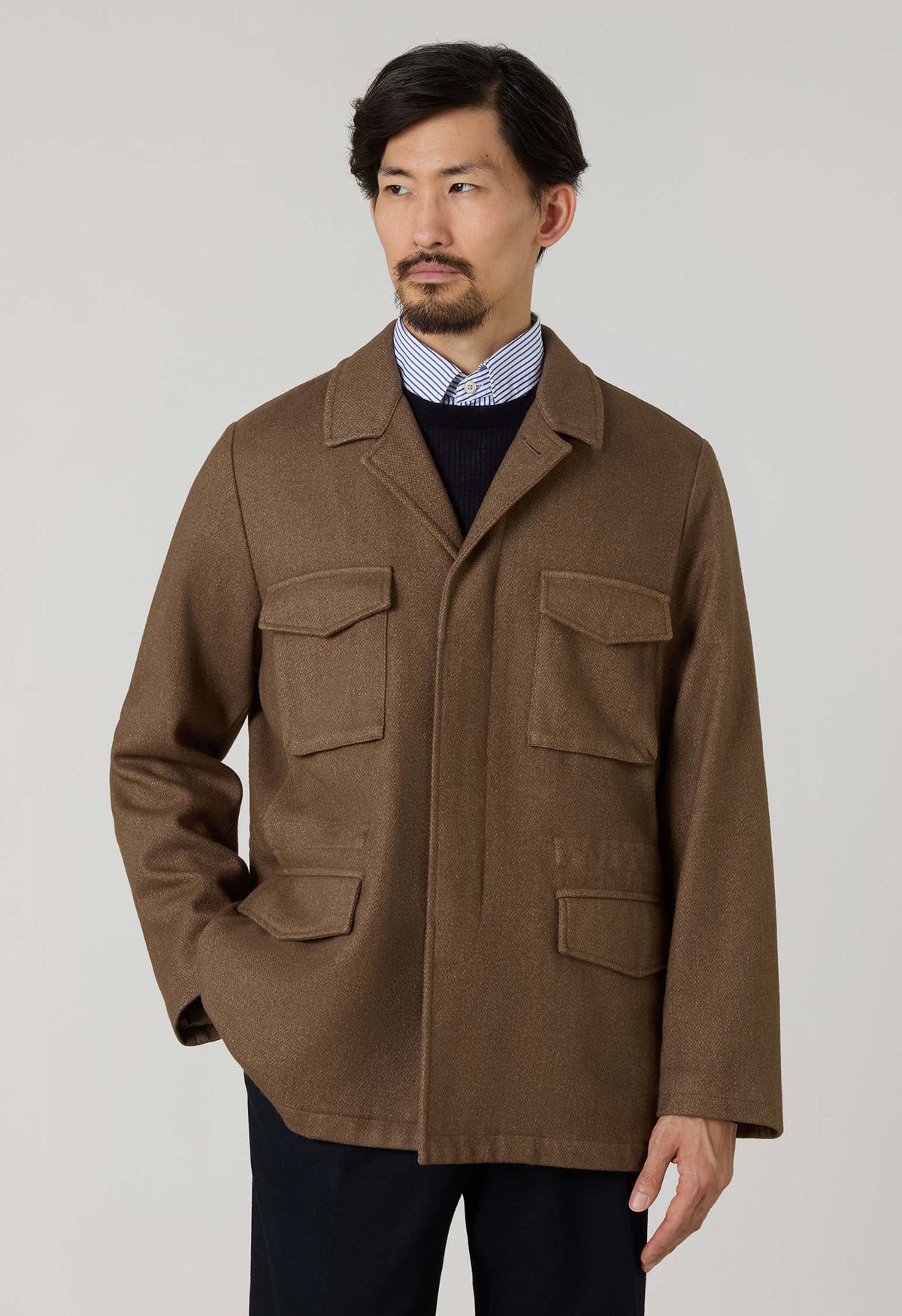 Brown Garment Dyed Wool Field Jacket