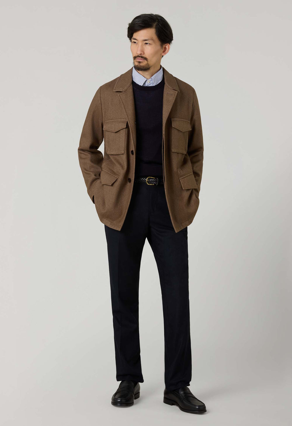 Brown Garment Dyed Wool Field Jacket